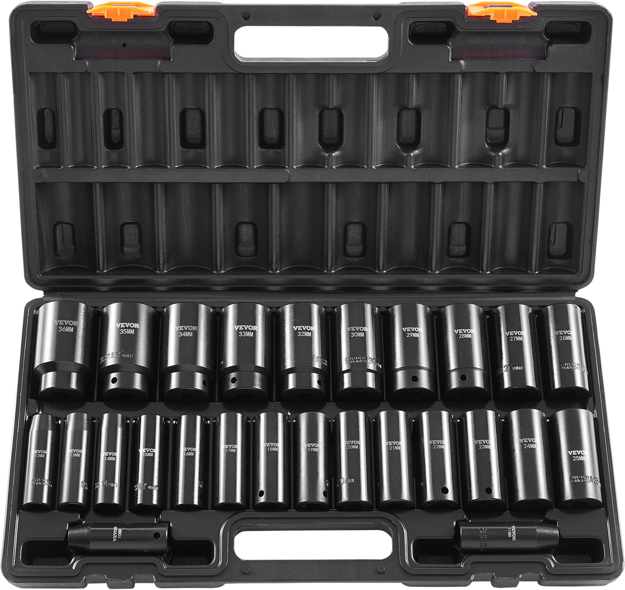Impact Socket Set 1/2 Inches 26 Piece Deep Sockets, 6-Point, Rugged Construction, Cr-V, 1/2 Inches Drive Socket Set Impact Metric 10mm - 36mm, with a Storage Cage
