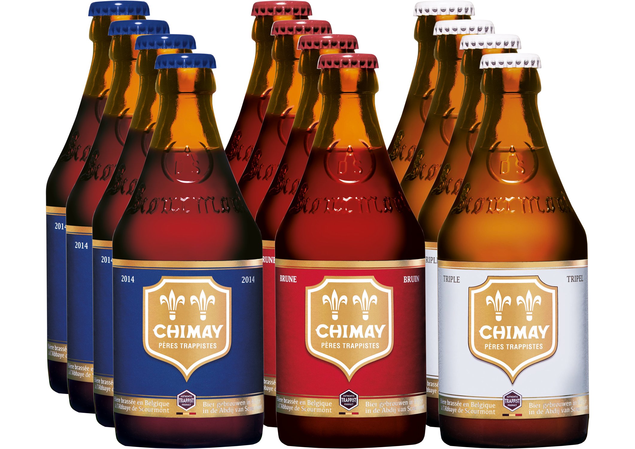 Chimay Trappist 12er Paket (je 4x Chimay Rouge + Chimay Bleue + Chimay Tripel) Bier, komplexe Klosterbiere, Bier wie Wein, Geschenk, Mann, Frau, Gourmet, Weinliebhaber