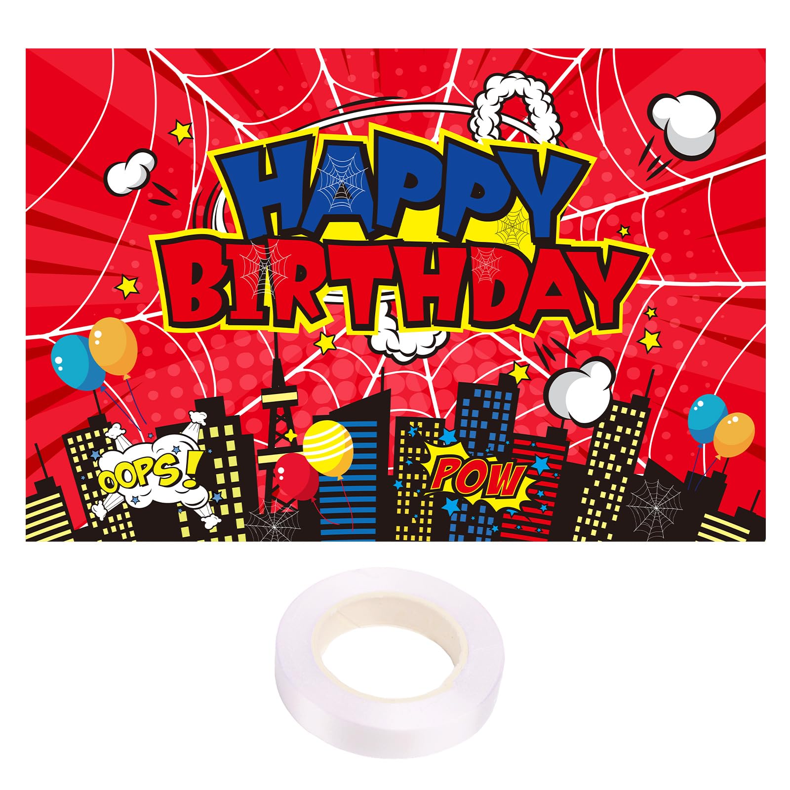 SAVITA Red Spider Web Backdrop, 5x3FT Happy Birthday Party Banner for Boys and Girls Baby Shower & Photo Props Decorations (Style A)