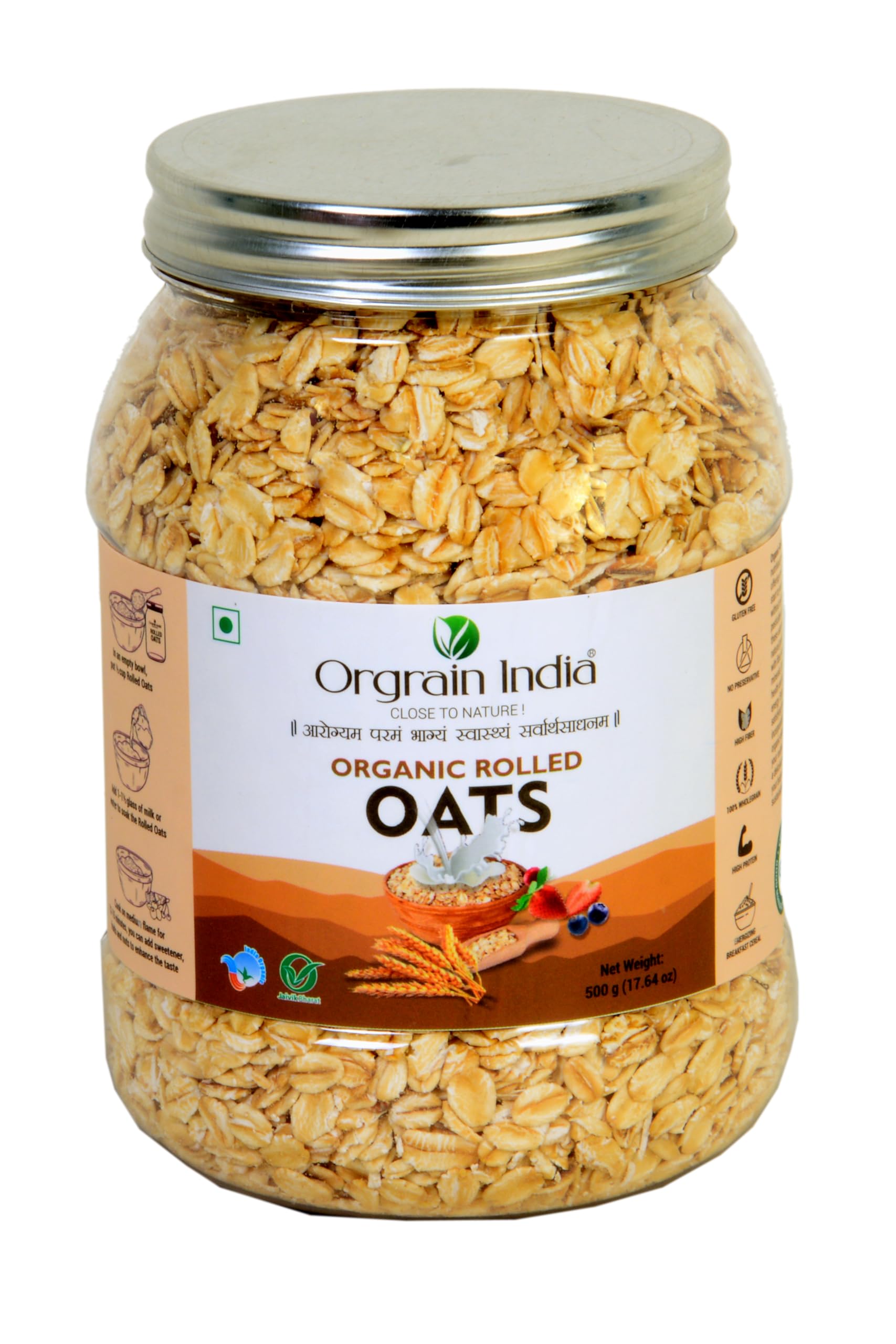 Orgrain India Organic Rolled Oats 500g | Gluten Free Oats | Healthy Breakfast Cereal | Whole Grain Old Fashion Jumbo Rolled Oats with High Fibre, Protein | Diet food for Weight Management (B0CQ8V4M4F) Amazon Price History, Amazon Price Tracker