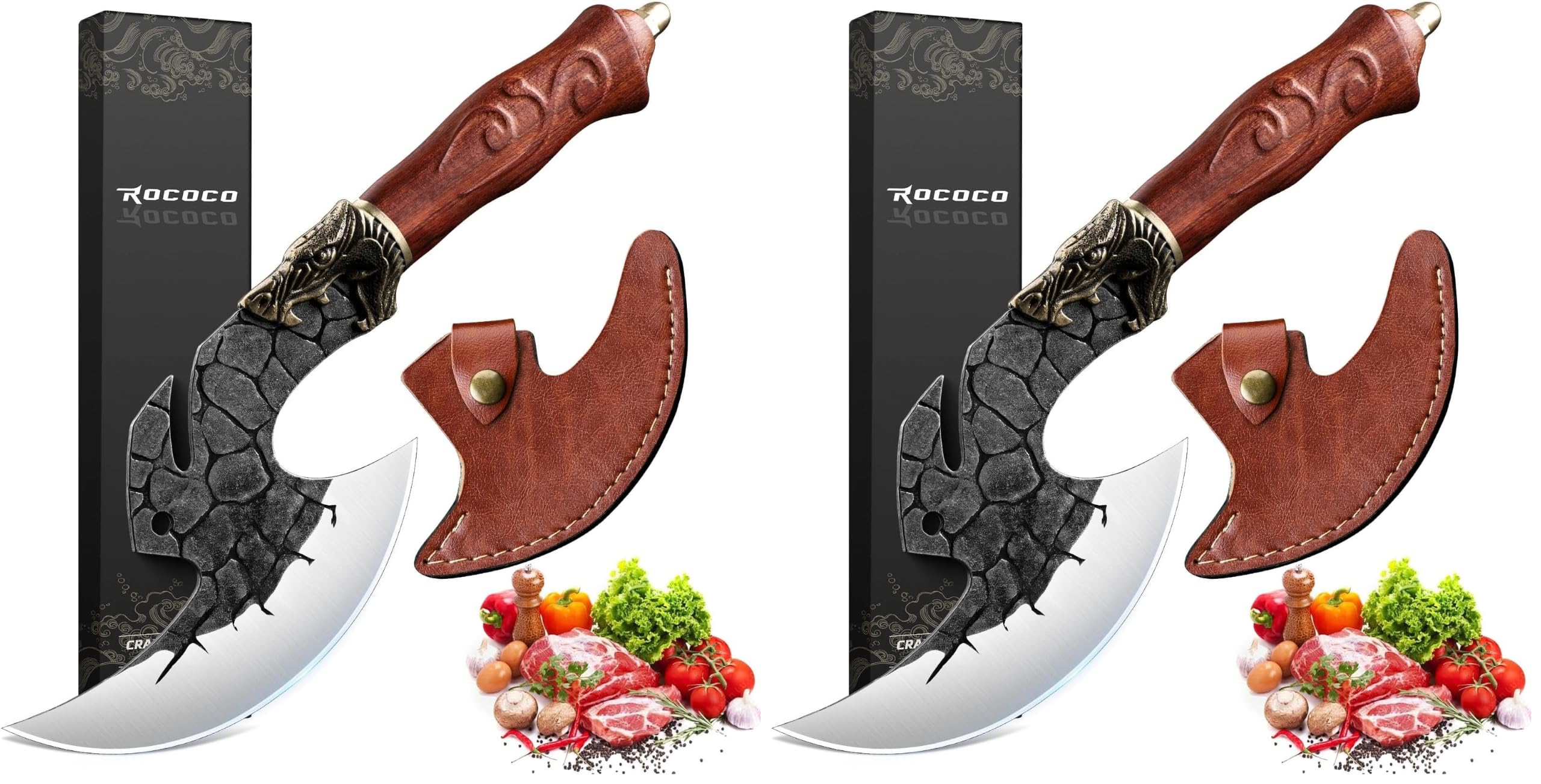 ROCOCO Viking Cleaver Knife Birthday - Kitchen Axe &amp; Sheath Father Gift Men (Pack of 2)