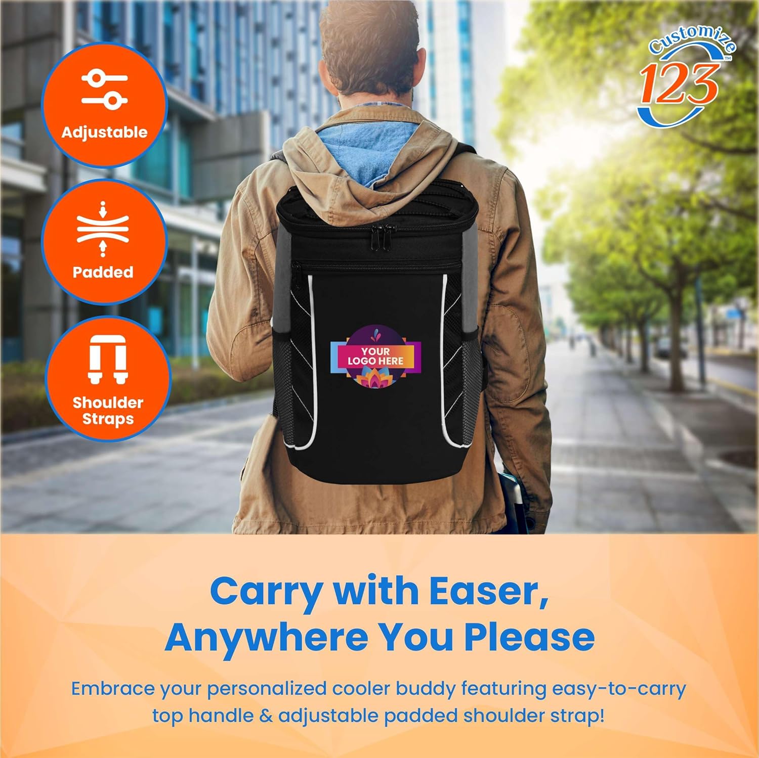 Custom Soft Cooler Bag - Personalize Your Insulated Bag | Backpack for Corporate Events or Gifts - Leak Proof Customizable Portable Cooler Bag Holds 24 Beer Cans - 14 x 10.5 x 7.3 - Customize 123