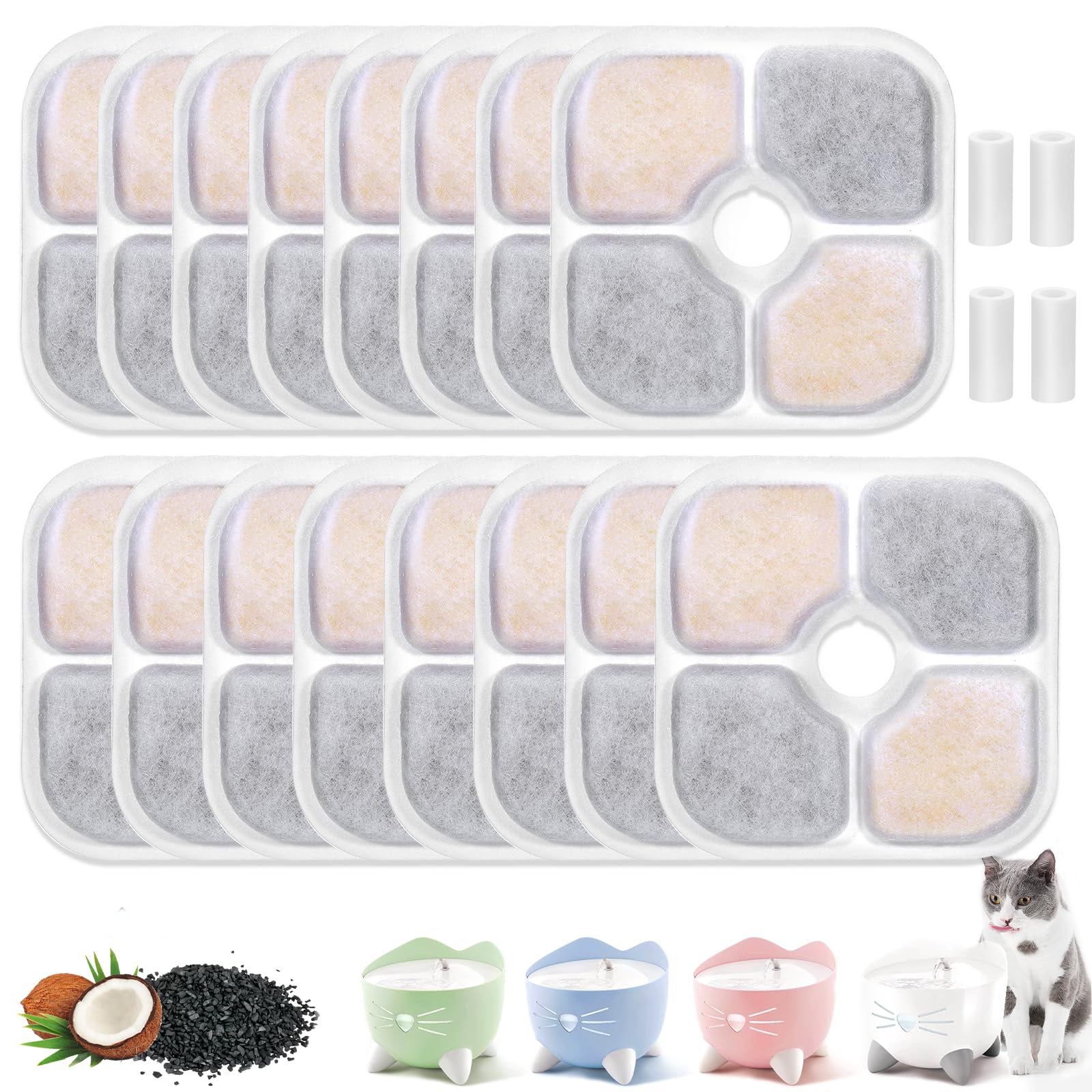 16-pack Cat Water Fountain Filter Compatible with Pixi Catit Water Fountains, Triple-Layer Cat Filters for Catit Fountain Filter Replacement, Pet