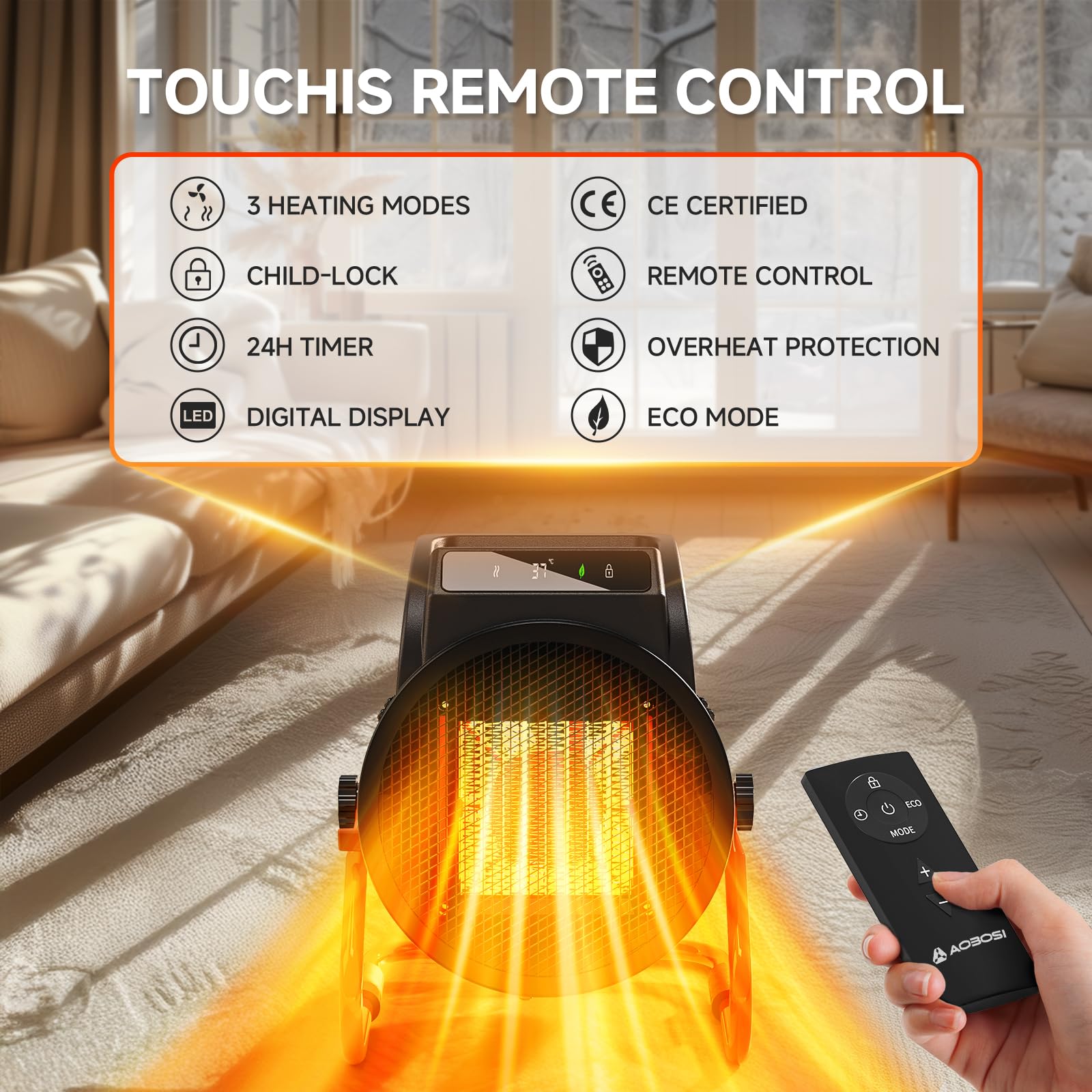 Stufetta Elettrica 3000W - Termoventilatore e Radiatore a Ceramica PTC - Calore Immediato in 3s con Telecomando e Termostato, Perfetto per Casa, Ufficio, Officina