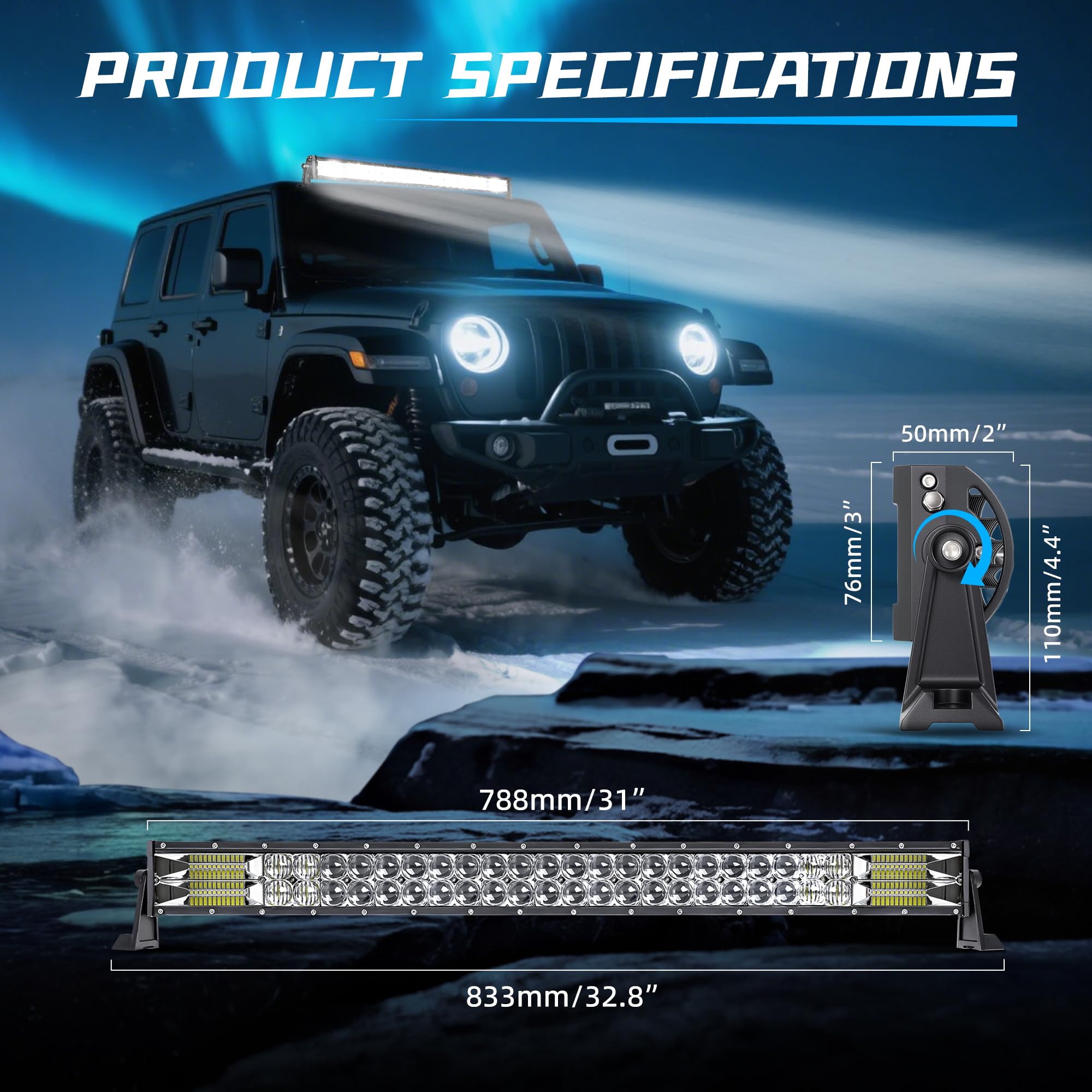 Jumpdy 32 Inch LED Light Bar 180W with Curved 5D Floodlit + 5D Spotlight Cup Combo Driving Light Off Road Lights Work Light Pods for Pickup Jeep Truck SUV 4WD 4X4 ATV UTV Tractor