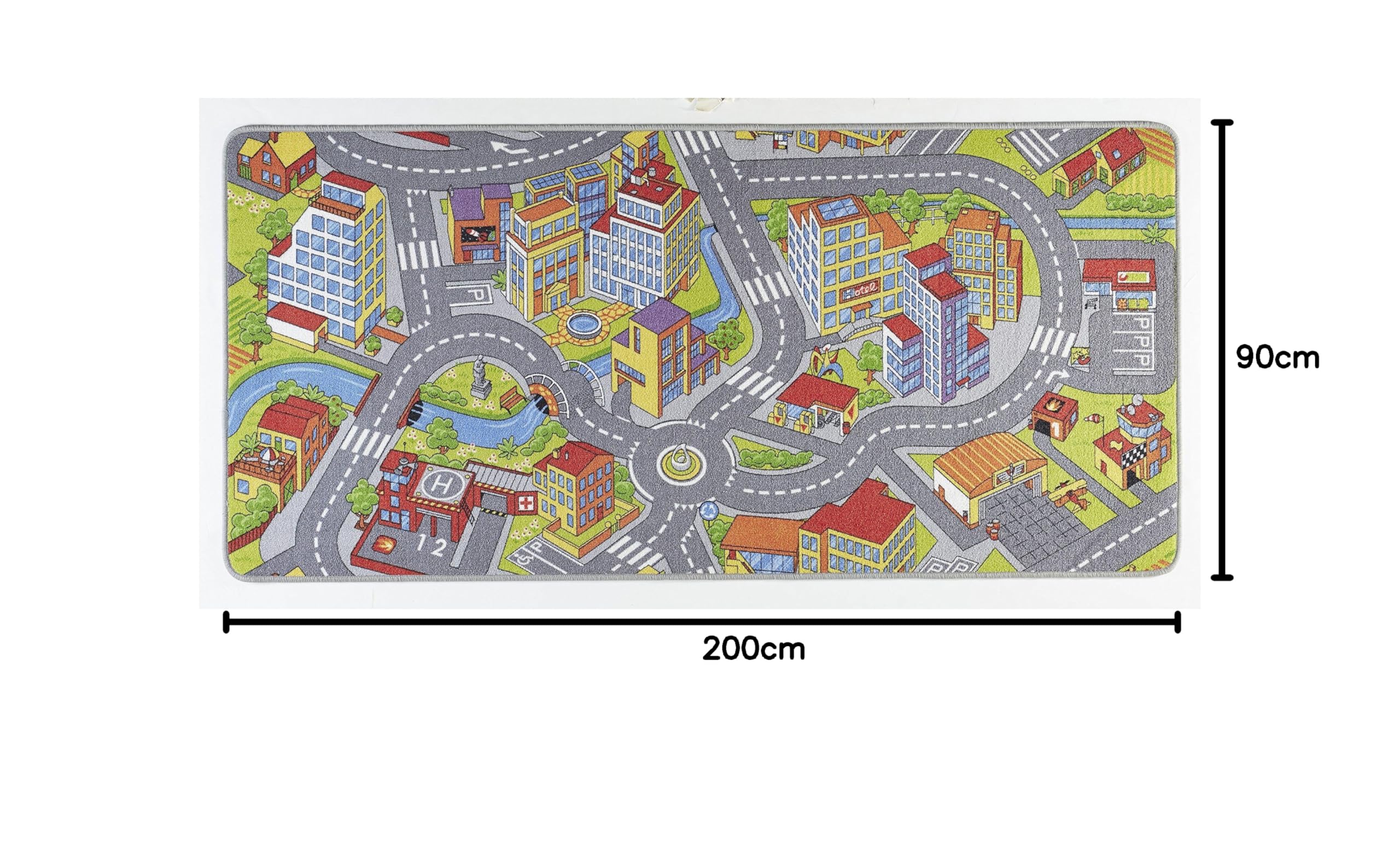 HANSE Home Play Smart City - Alfombra infantil antideslizante para niños y niñas, pelo corto, alfombra de juegos de ciudad, diseño de calle, para dormitorio, habitación de niños, sala de juegos, 90 x 200 cm
