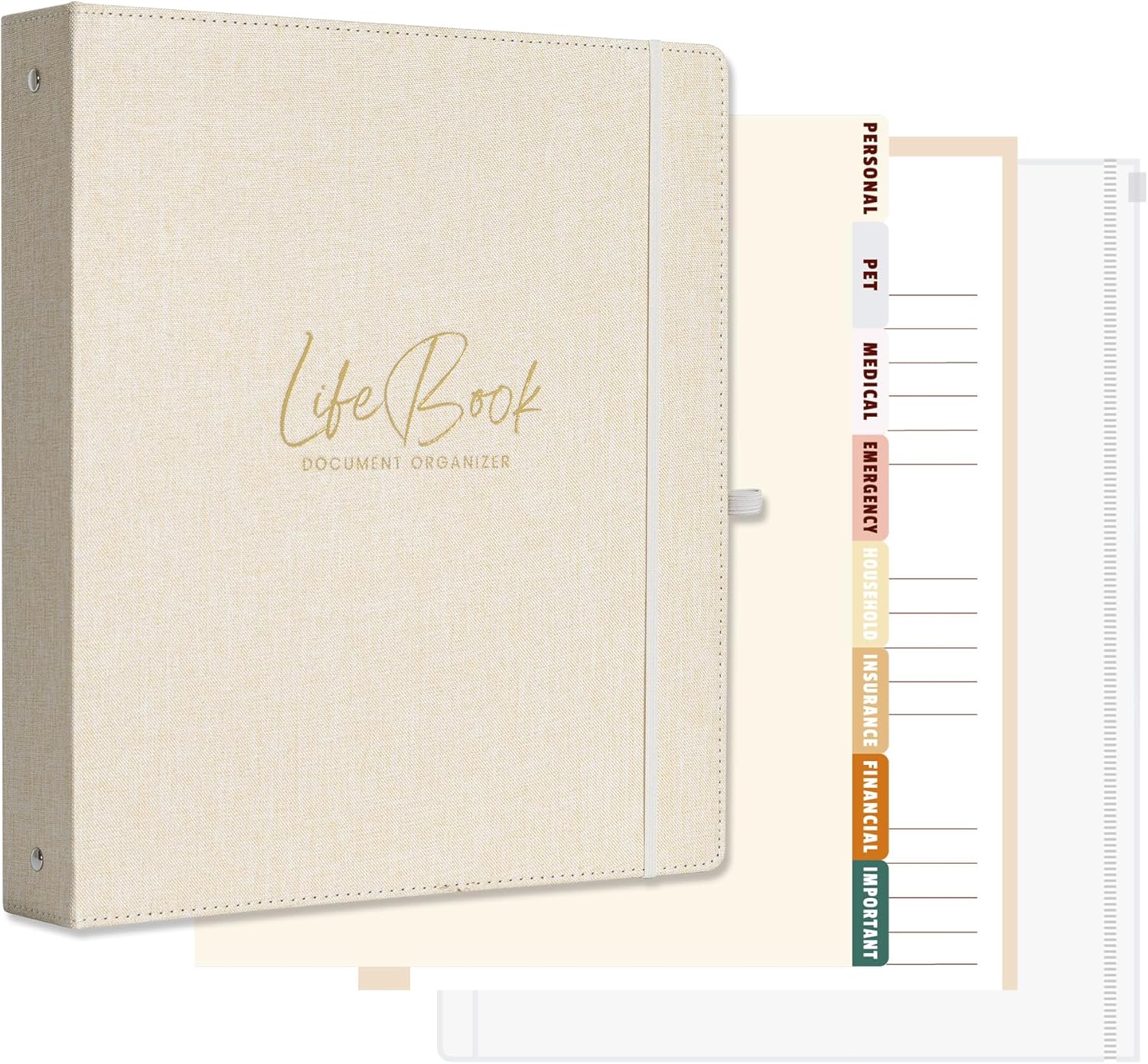 Life Book Document Organizer, End of Life Planner 3 Ring Binder for 8.5x11" Important Papers, Aesthetic Linen In Case If I Die File Folder (Beige)
