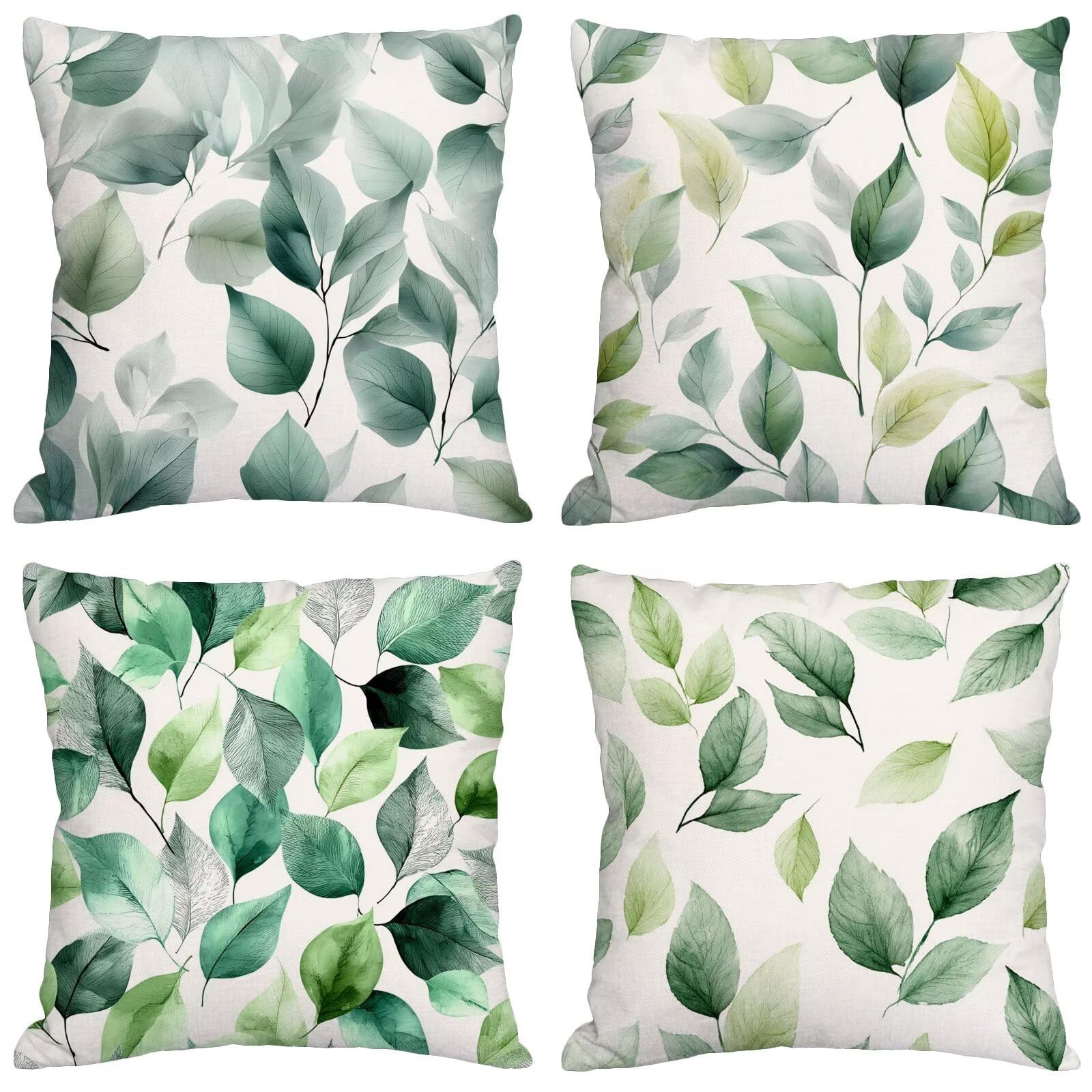 Fundas Cojines 55x55 cm Juego de 4 Verde Cojines Exterior Impermeable Terciopelo Impresión de Doble Cara Beige Fundas para Almohadas Sofa,Decorativos Patio Jardín Terraza Primavera Verano Gifts z-394