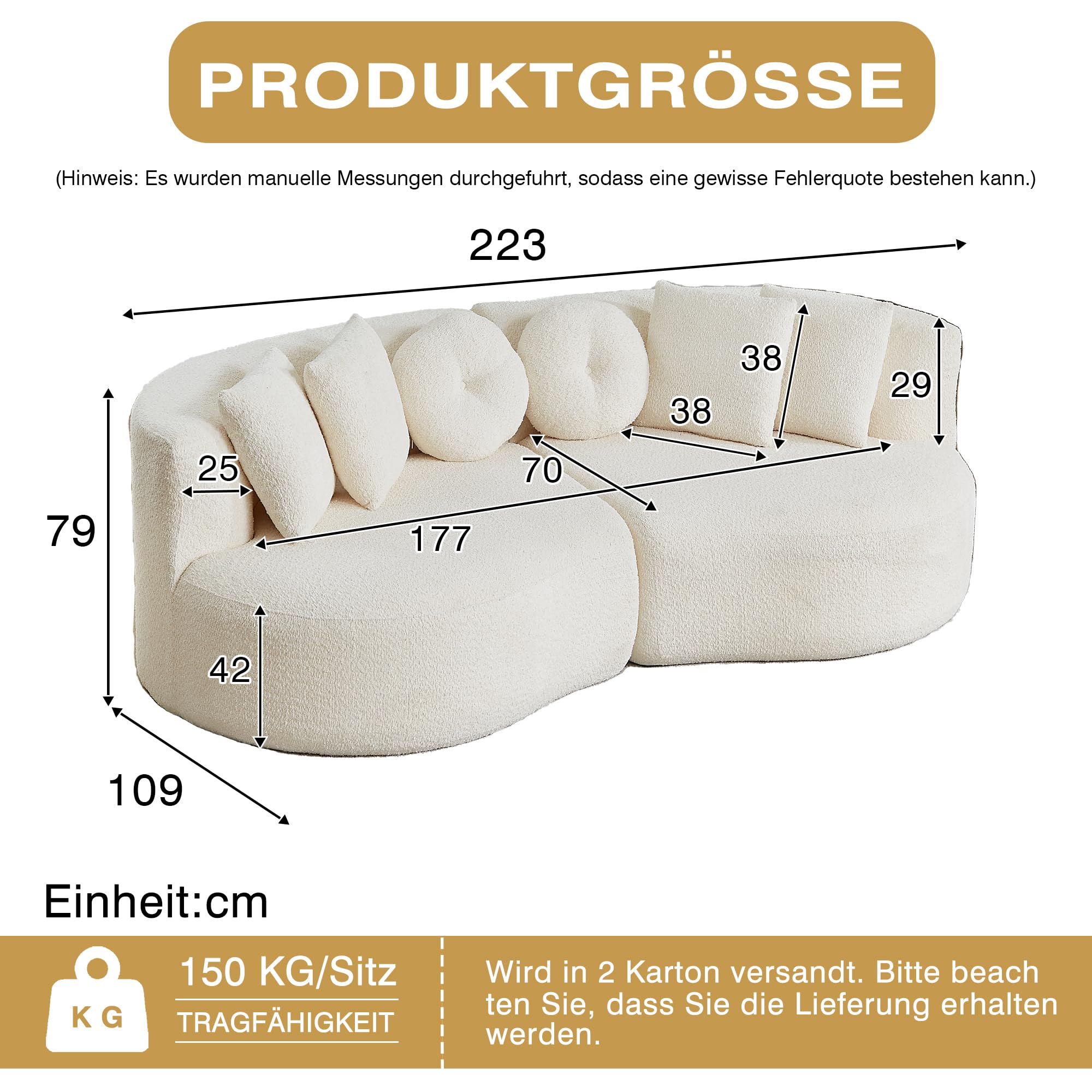 Sofa 2-osobowa szenilowa, wzór nerkowca, modułowa, zakrzywiona
