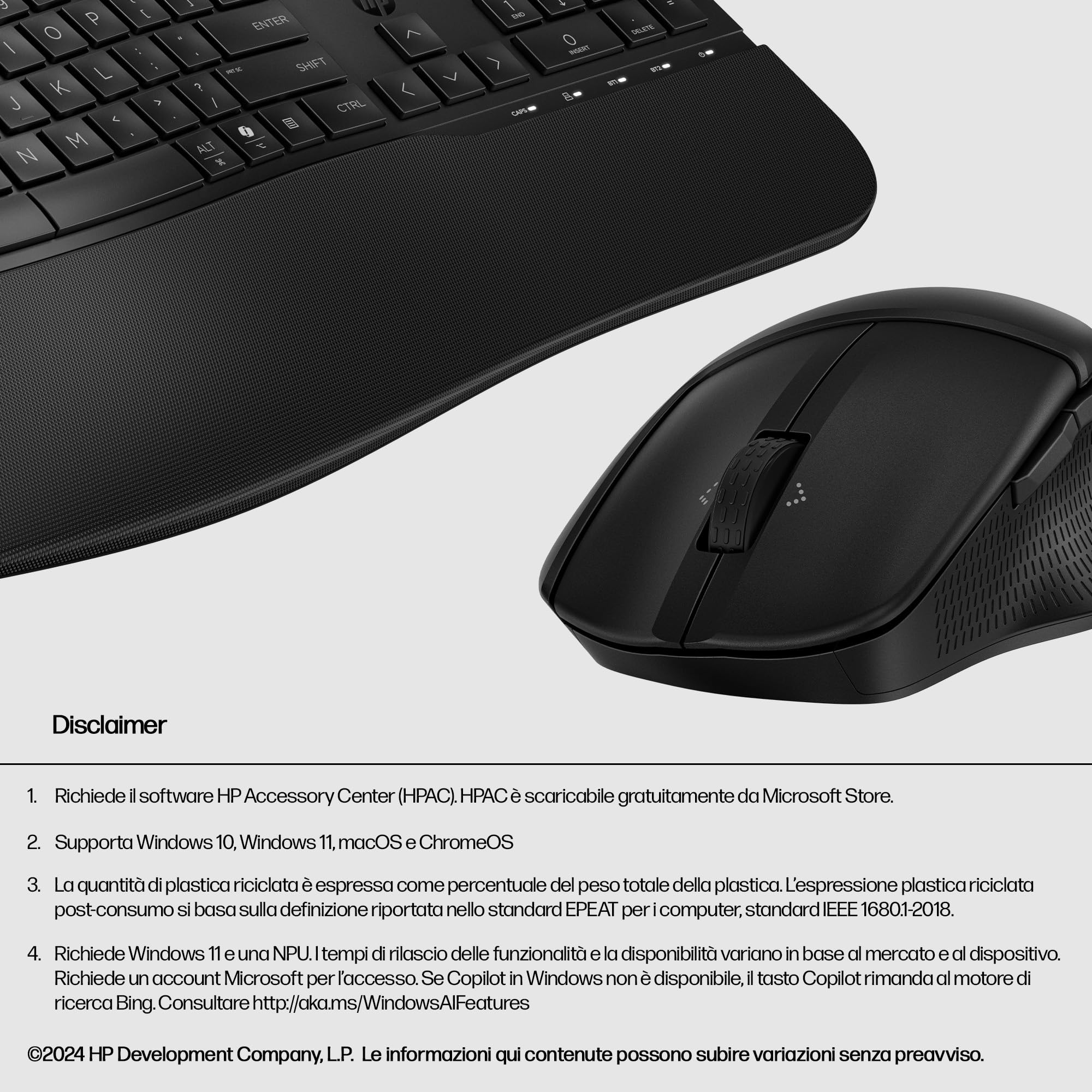 HP 680 Combo Tastiera e Mouse Wireless, 6 Tasti Programmabili, Sensore Ottico da 1200 dpi, Fino a 36 Mesi di Batteria per la Tastiera e 20 per il Mouse, Compatibile con Windows 11, Nera