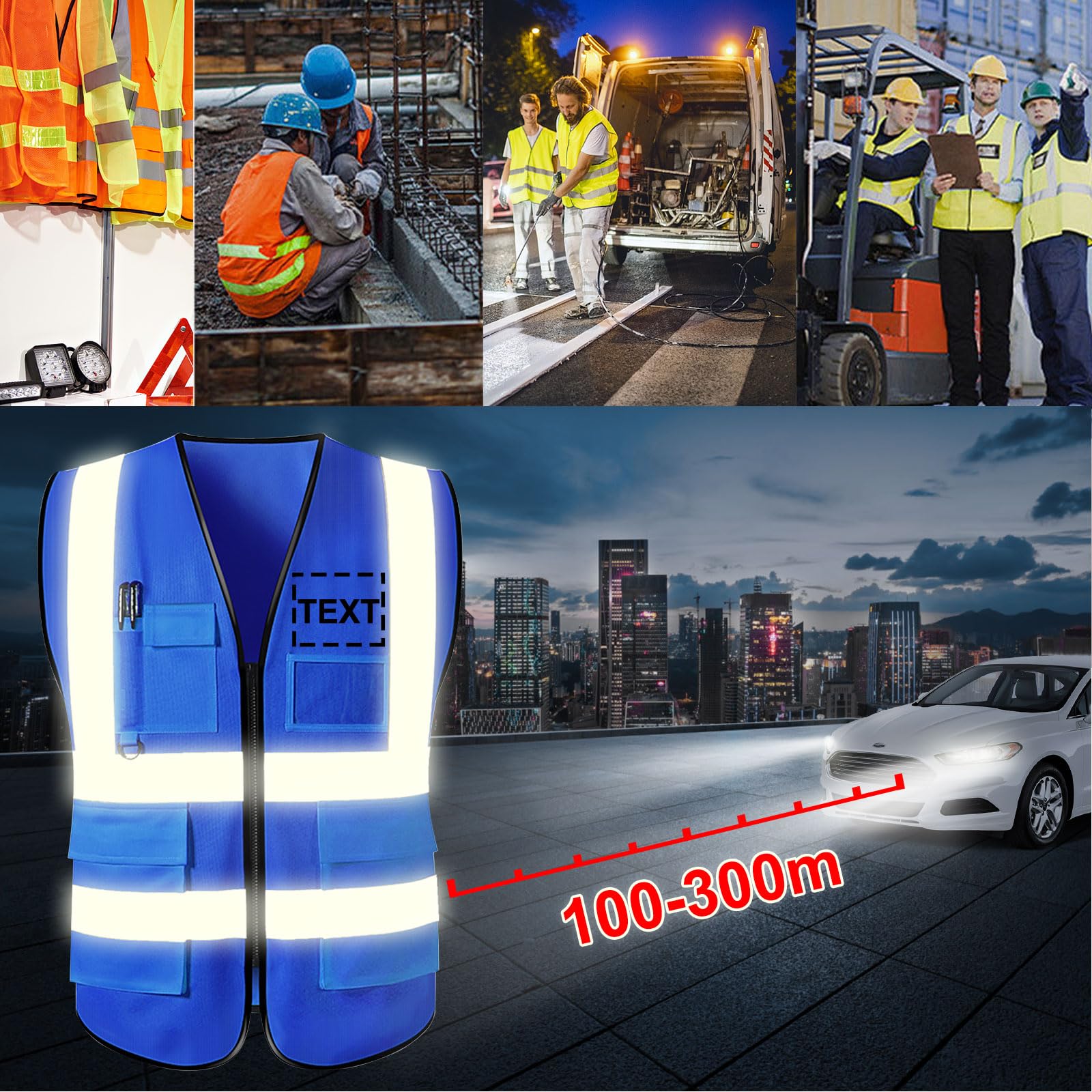 Gilet di sicurezza personalizzato da uomo con logo Gilet di sicurezza ad alta visibilità riflettente con tasche e costruzione con cerniera Indumenti da lavoro protettivi per esterni