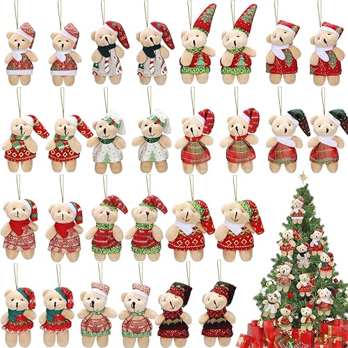 28 juguetes de peluche de Navidad de 3 pulgadas, llavero de peluche de animales pequeños, juego de juguetes de peluche para decoración de árbol de