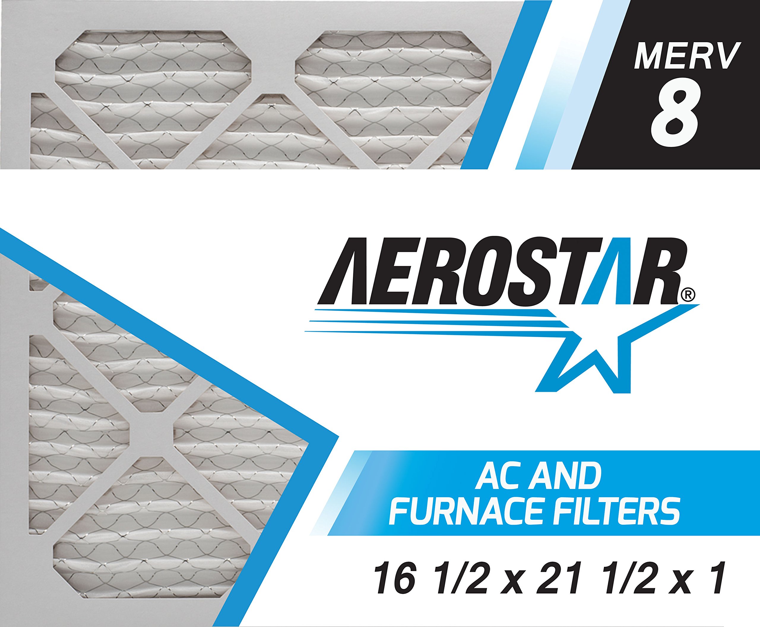Aerostar 16 1/2 x 21 1/2 x 1 MERV 8 Pleated Air Filter, AC Furnace Air Filter, 6 Pack (Actual Size: 16 1/2"x21 1/2"x3/4")
