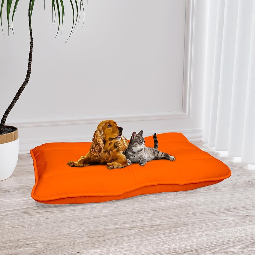 Italian Bed Linen Maxy cuscinone ELEGANT, cuscino per cani e gatti imbottito e trapuntato, 60 x 100 cm, Arancio