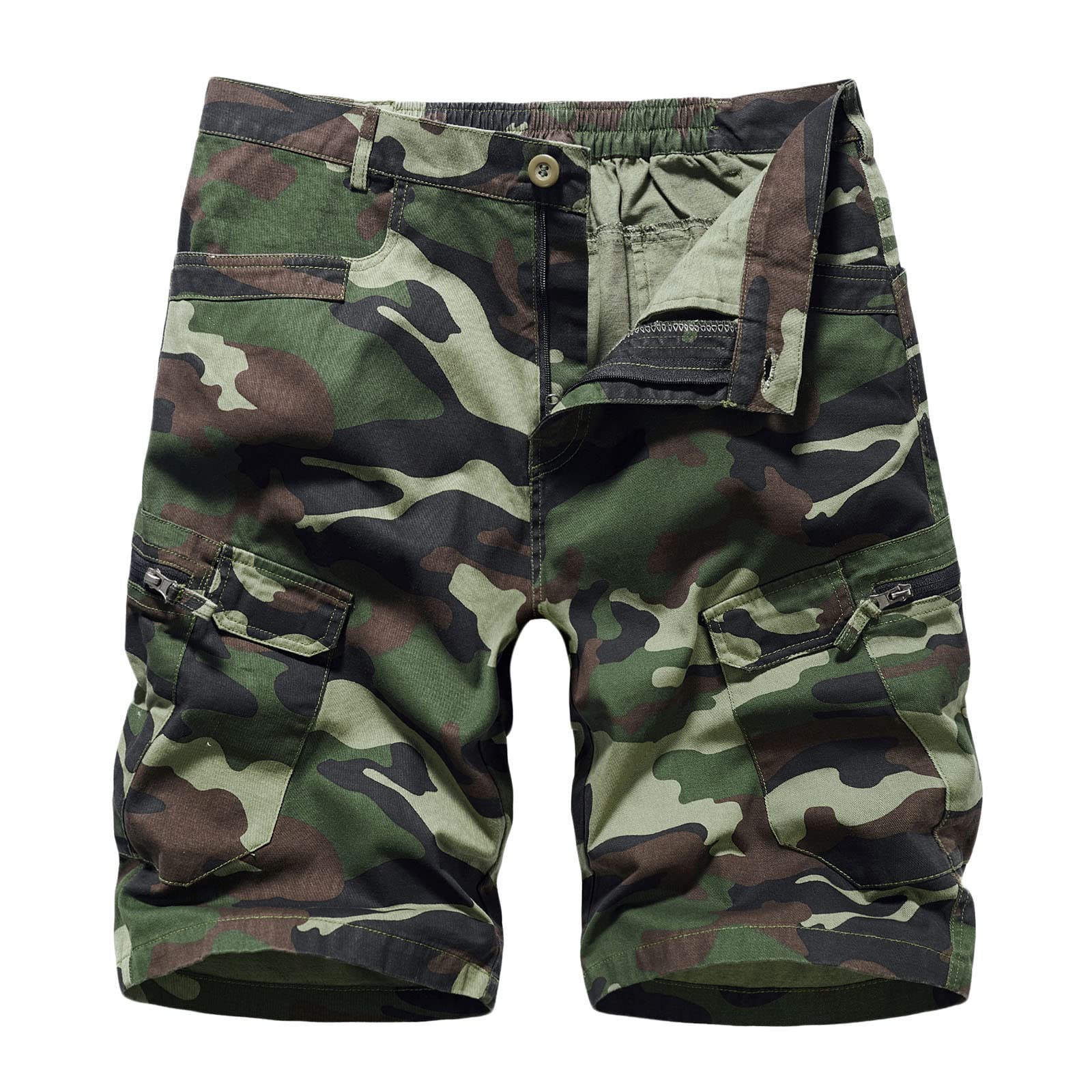 Inch Inseam Shorts Men 2023 Summer Camouflage Buckle Zipper Cargo Short  with Pocket Classic-Fit Cargo 7
