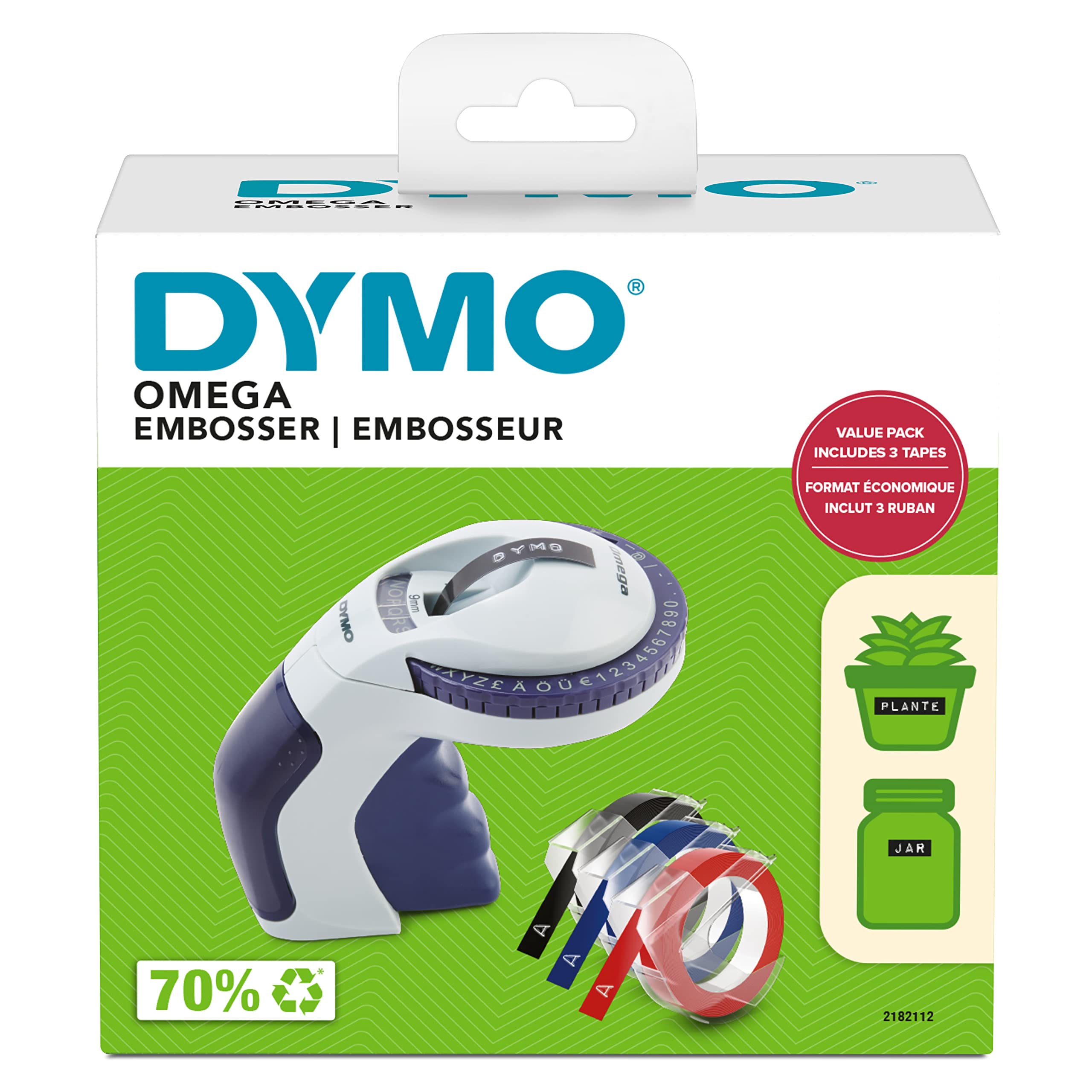 Dymo Kit de iniciación Etiquetadora Omega en Relieve con 3 Cintas, diseño ergonómico