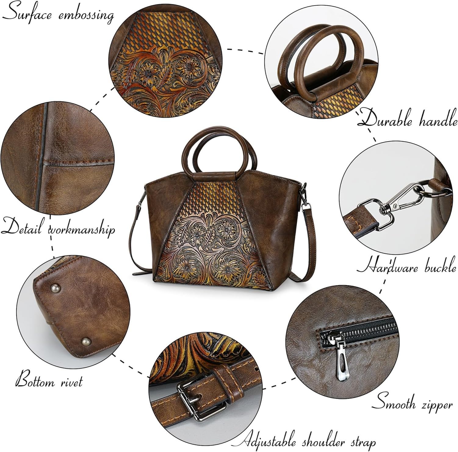 Torba damska listonoszka średnia skórzana - saszetka na ramię torebka crossbody z paskiem, Kawa
