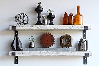 Urban Legacy Accent Shelves | Reclaimed Barn Plank | Set of 2 with Full Brackets (White Wash 40" x 4.5" x 2")