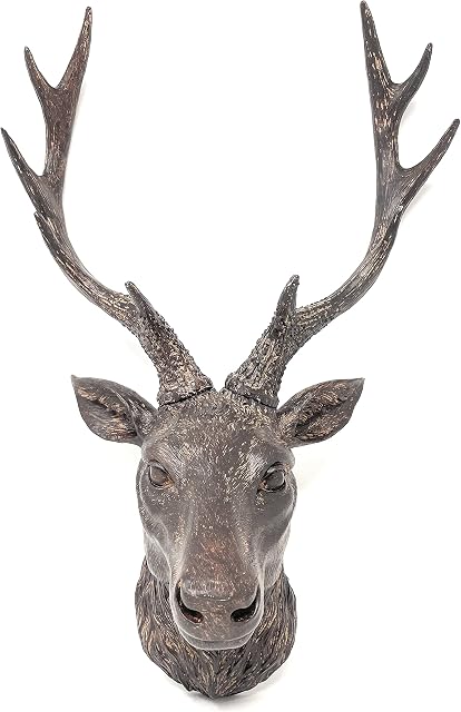 Darthome Ltd Vintage Aged Resin Reindeer Deer Stags Antlers Head Wall Mounted Large Sculpture