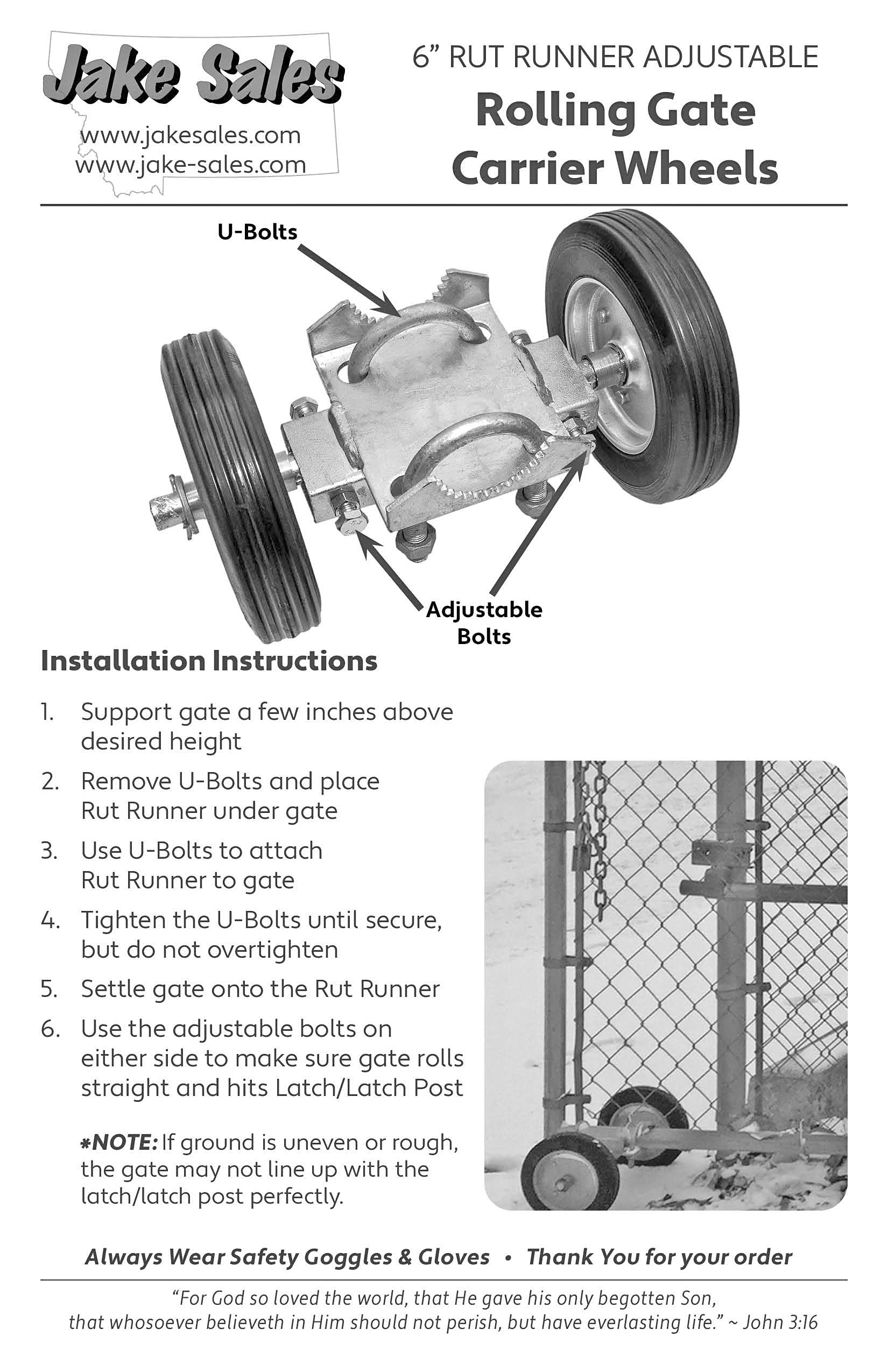 ROLLING GATE 6" WHEEL CARRIER for Chain Link Fence Rolling/Sliding