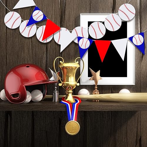 Miniatura 4 de Zonon 4 piezas de decoraciones de fiesta de béisbol, pancarta de béisbol, pelota deportiva, fiesta de cumpleaños, guirnalda de papel (estilo béisbol)