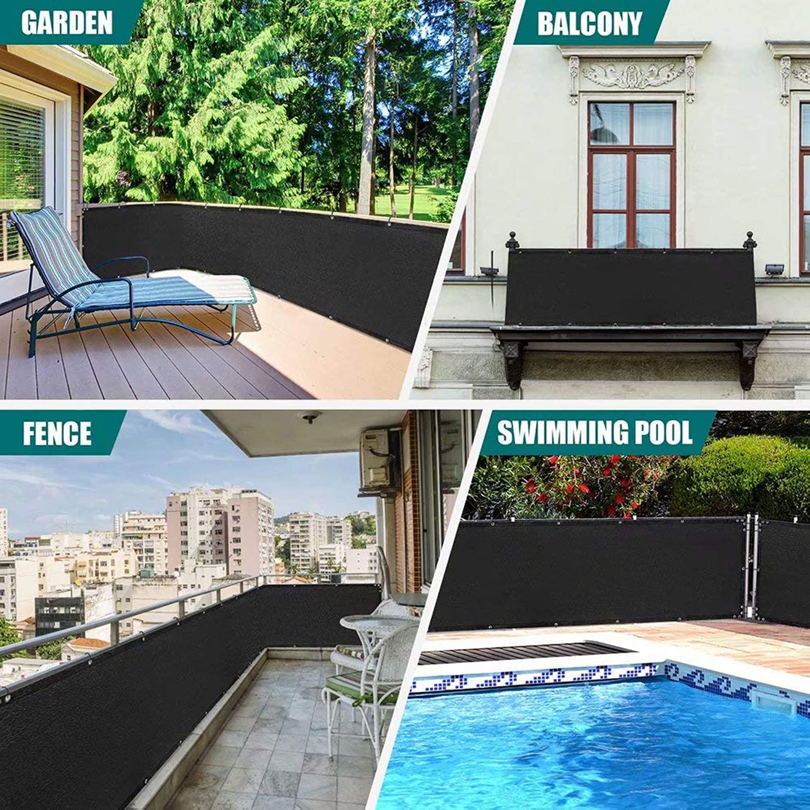 Ogrodzenie przeciwwiatrowe na taras, 0,7 x 8 m, wodoodporna osłona przeciwsłoneczna, łatwa do czyszczenia, idealna na balkon, boisko sportowe, kolor czarny