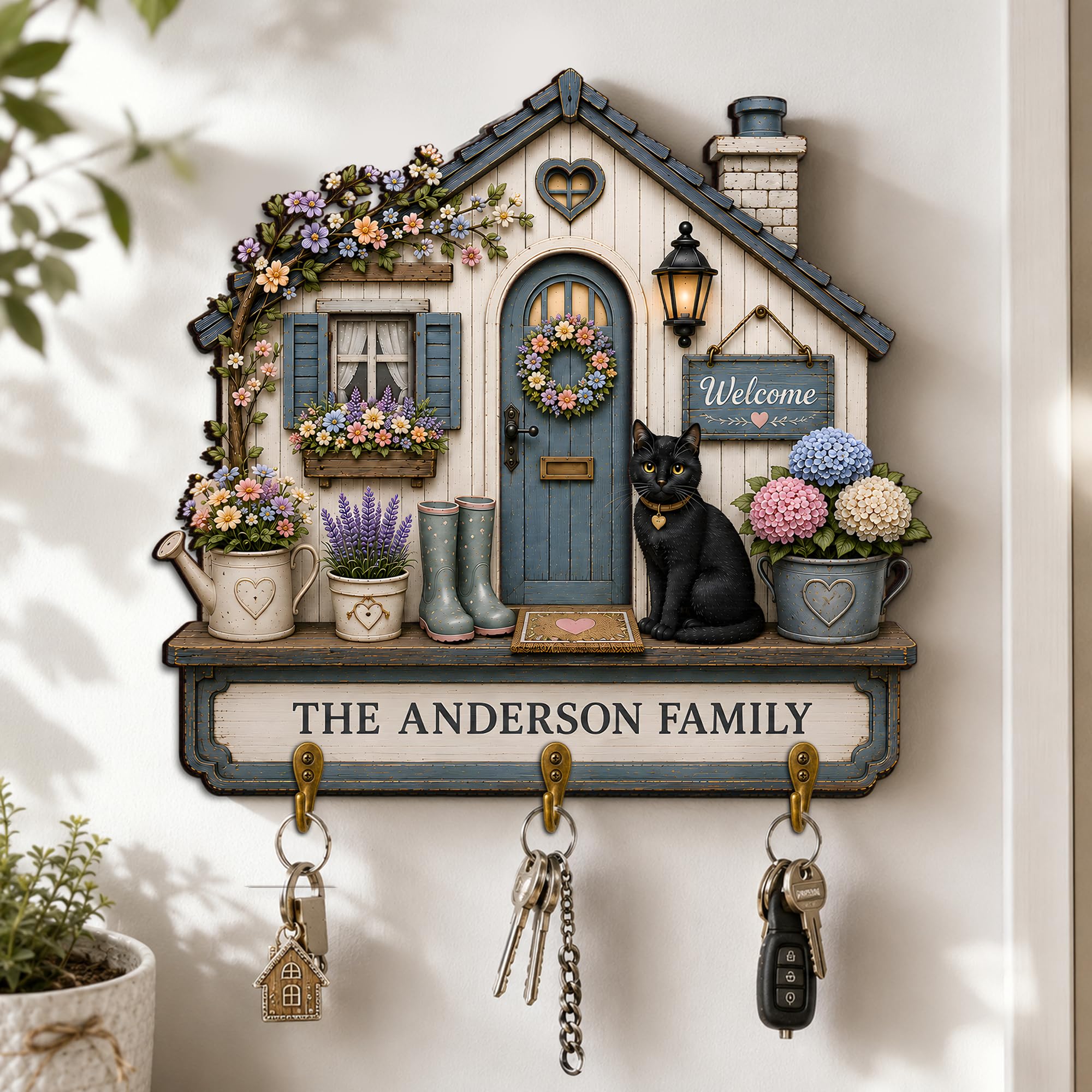 Personalized Welcome Key Holder Wooden Sign, Housewarming Gift for Family