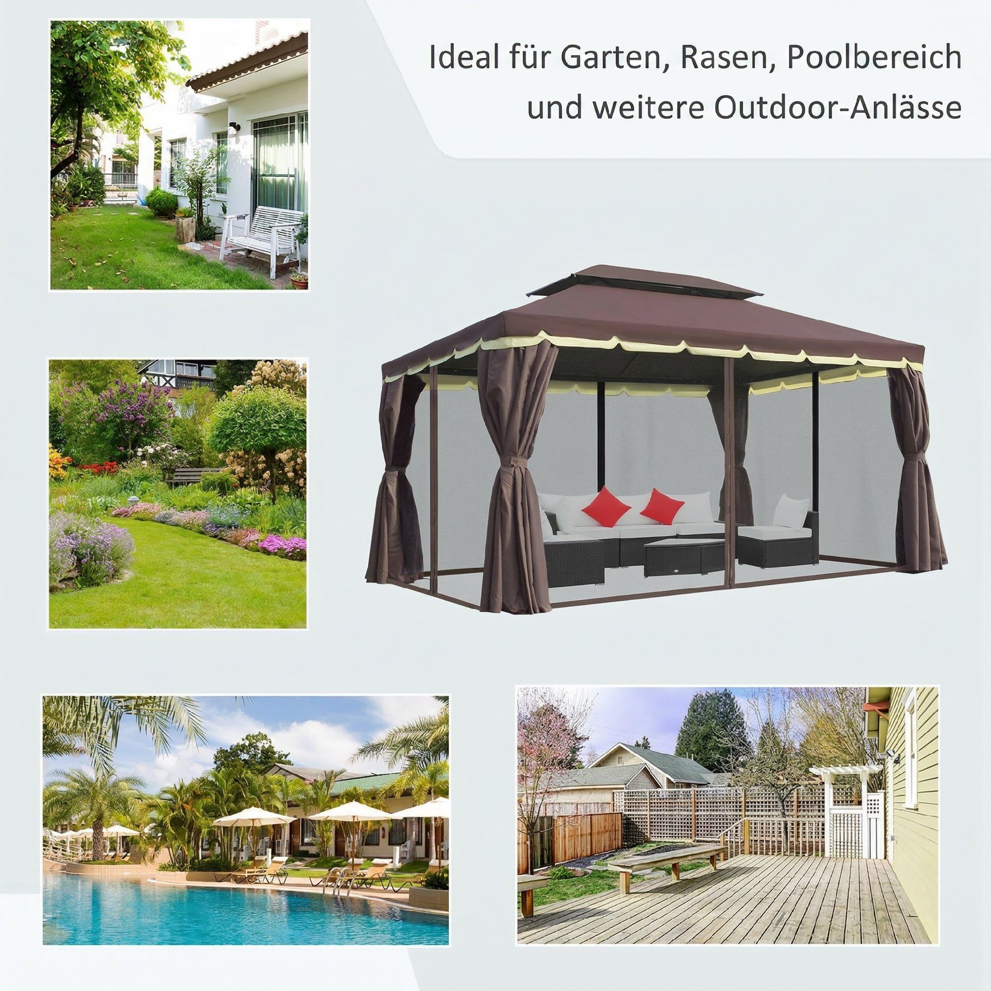 Outsunny Gartenpavillon mit Moskitonetz Pavillon 390 x 290 x 280 cm