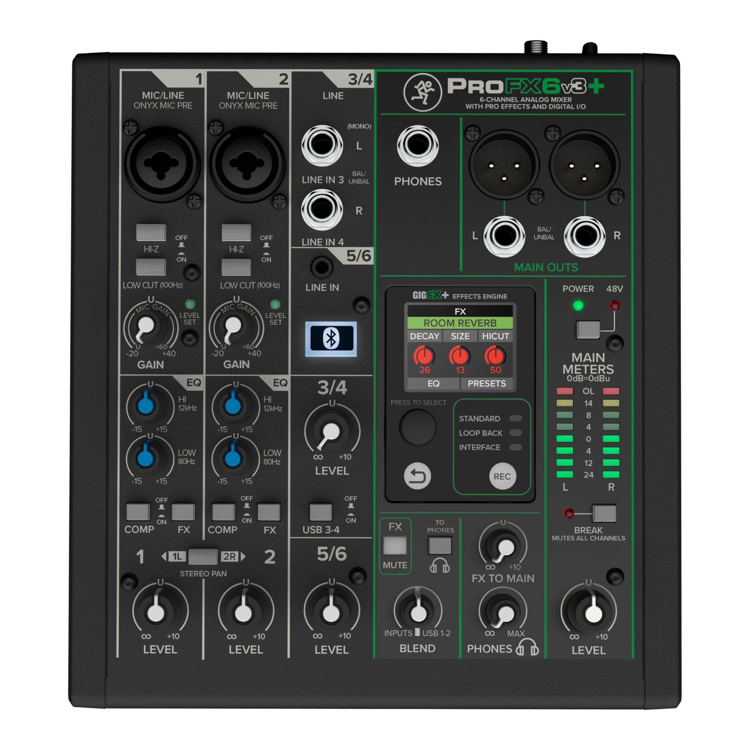 Mackie ProFX6v3+ 6-Kanal-Mischpult analoges USB-Aufnahme Live-Streaming Bluetooth