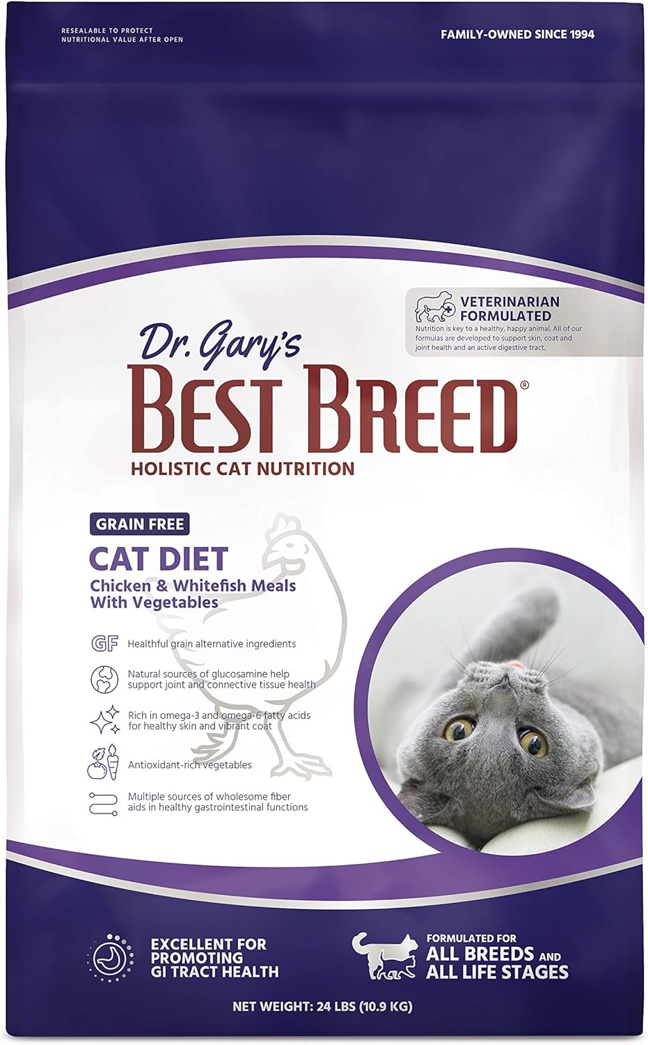Dr. Gary's Best Breed Grain Free Cat Diet Slow-Cooked in USA [Natural Dry Dog Food for All Ages] Dark Brown 24 lbs. (New)