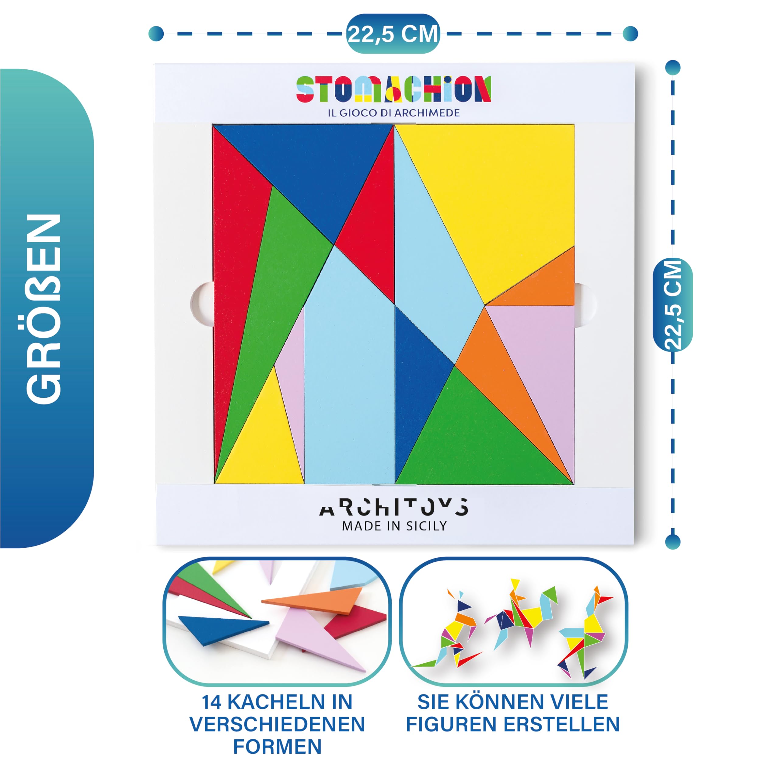 ARCHITOYS | Das Stomachion von Archimedes – Holzpuzzle für alle – EIN echtes Logikspiel, kein gewöhnliches Tangram (Große Größe)