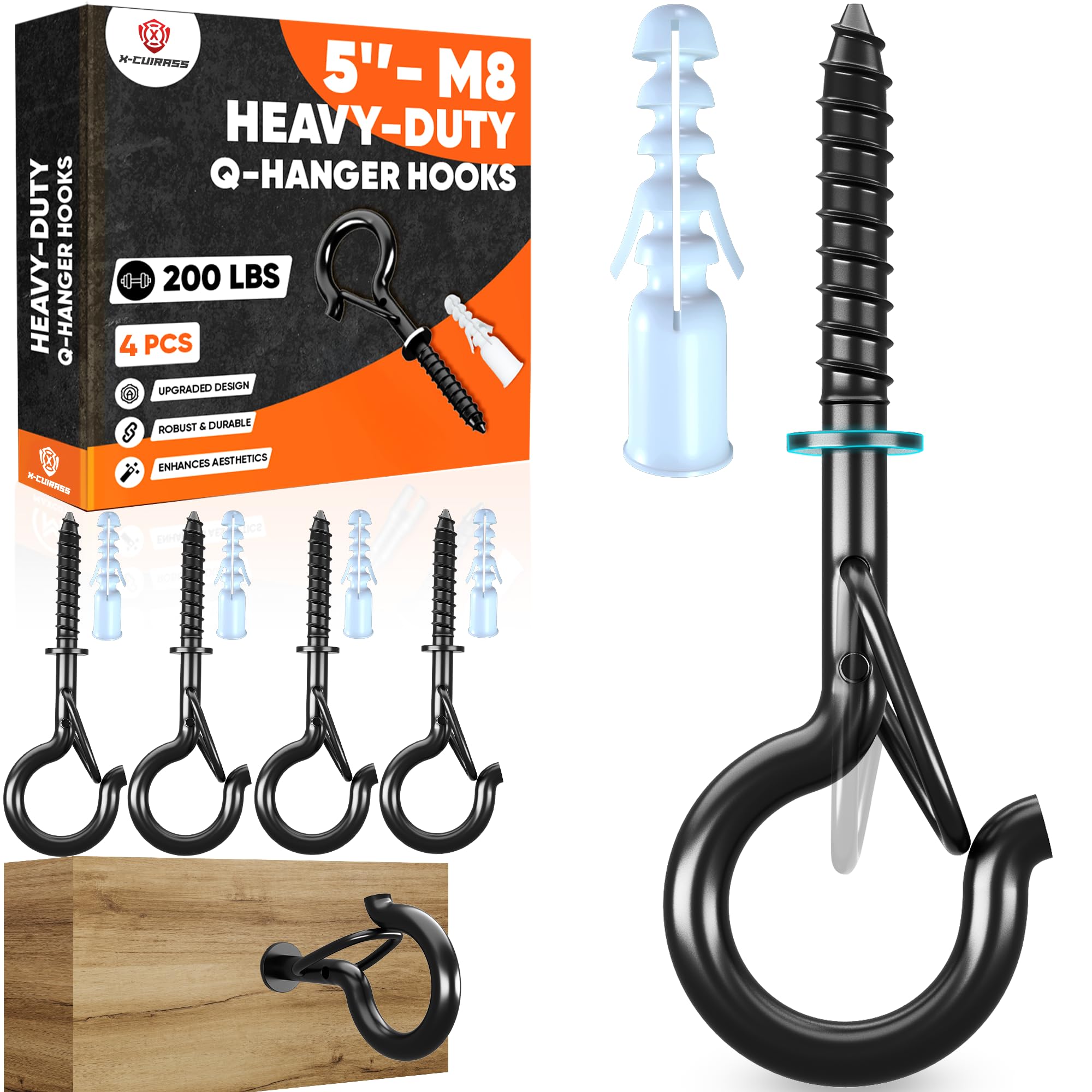 ceiling hooks that will support 200 pounds of weight Amazon.com: [HIGH-WORKLOAD] 200Lbs 4 Pcs Q-Hanger Hooks M8 with Washer &  Safety Buckle, Heavy Duty 5'' Windproof Screw Hooks for Hanging Plants,  Yoga, Lights, Indoor & Outdoor Uses-Expansion Tubes, Screwdriver :  Industrial