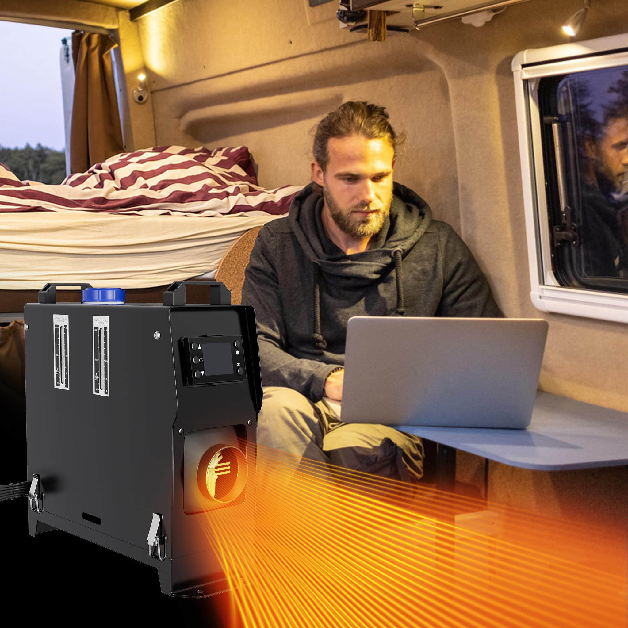 XMTECH 8 kW 12 V Ogrzewanie postojowe na olej napędowy, nagrzewnica powietrza, ogrzewanie powietrza na olej napędowy z pilotem zdalnego sterowania, ekranem LCD i tłumikiem, do samochodów, przyczep