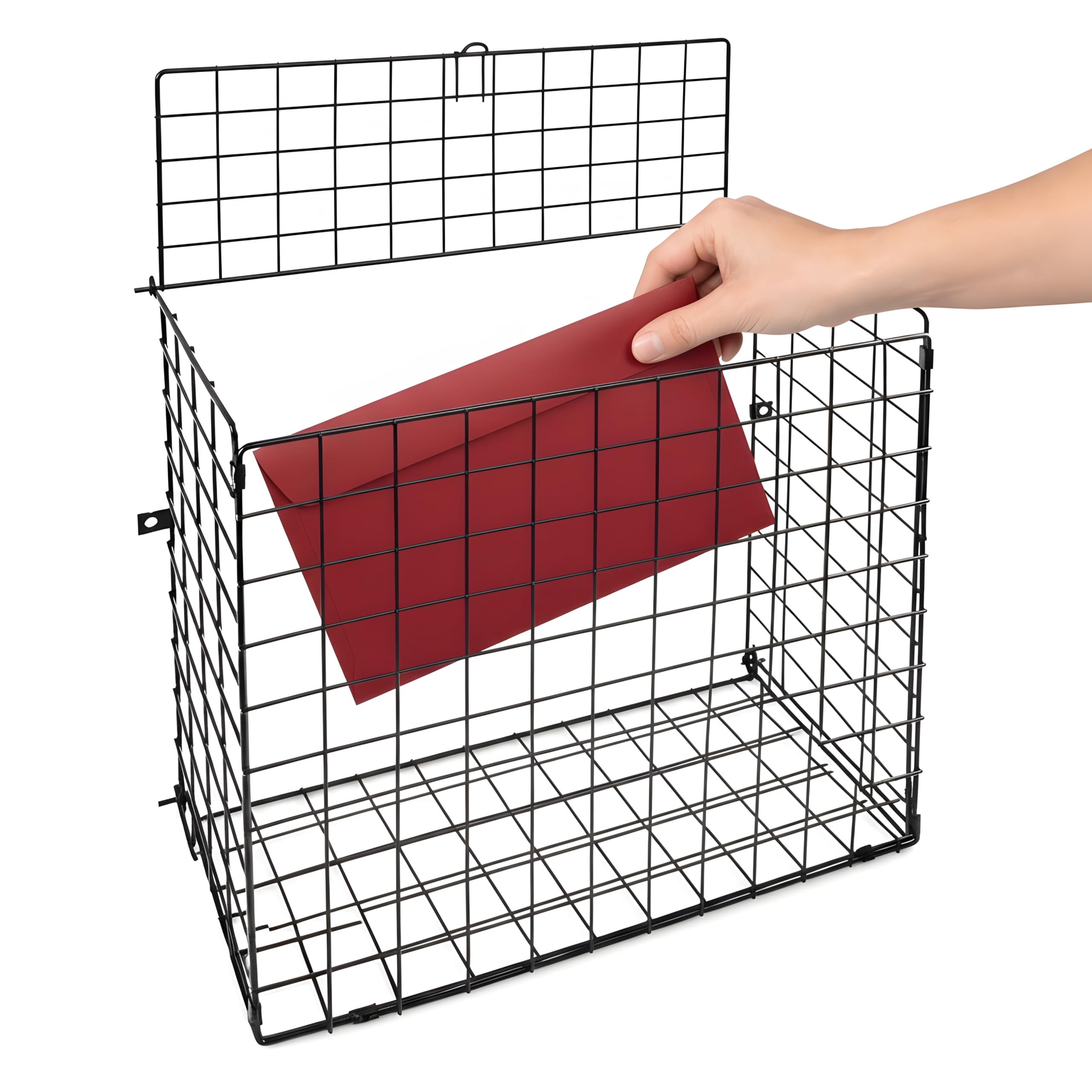 Unibos Large Letterbox Cage Mail Catcher – Heavy Duty Metal Letter Box Guard Basket for Door, Dog Proof Indoor Post Catcher with Flip Lid & Fixings, Easy Install, Black