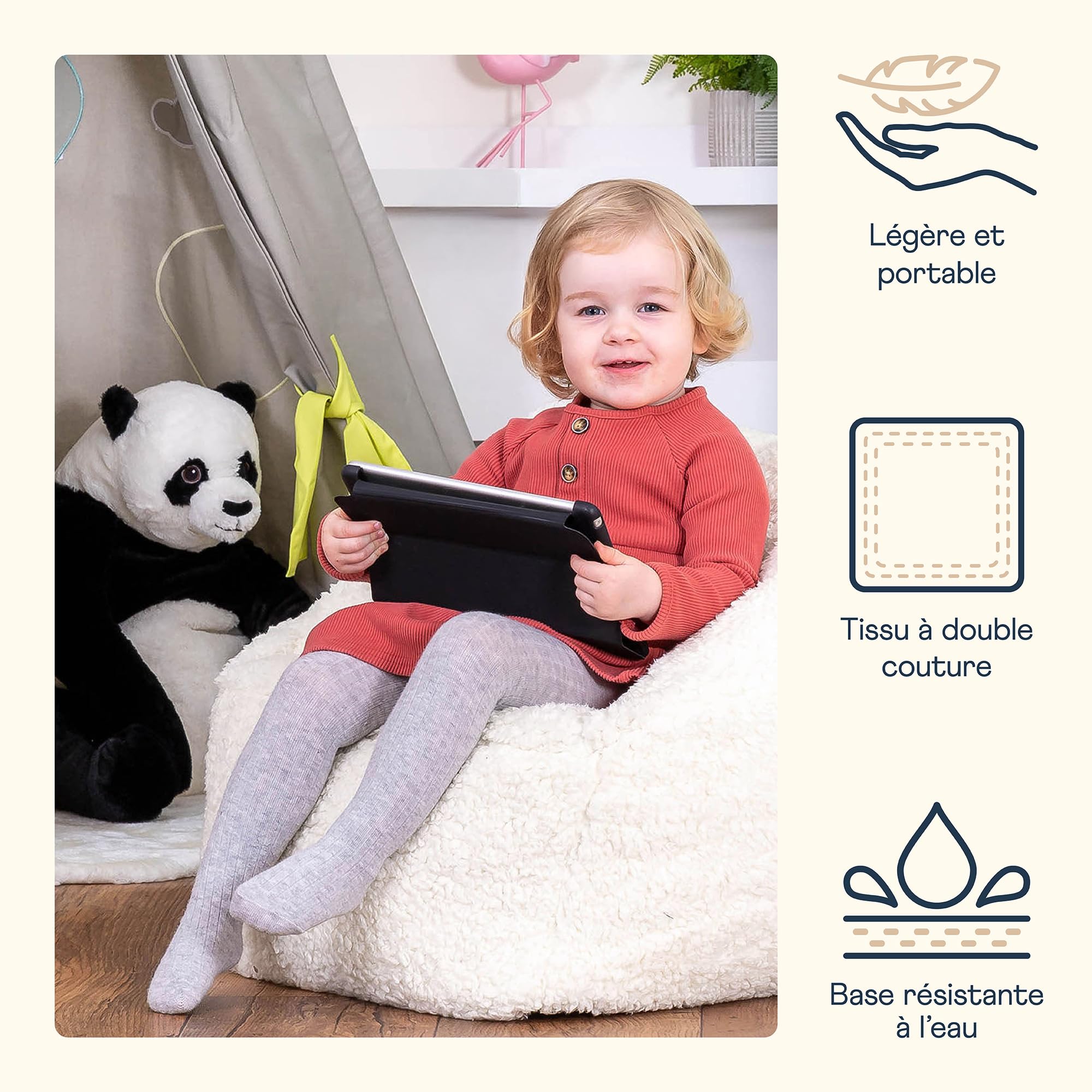 Icon Natalia Teddy Pouf Enfant, Tissu Bouclé, pour Poire avec Remplissage, Chaise Enfant, Fauteuil Chambre, Meuble Chambre, Meuble Salon, Crème