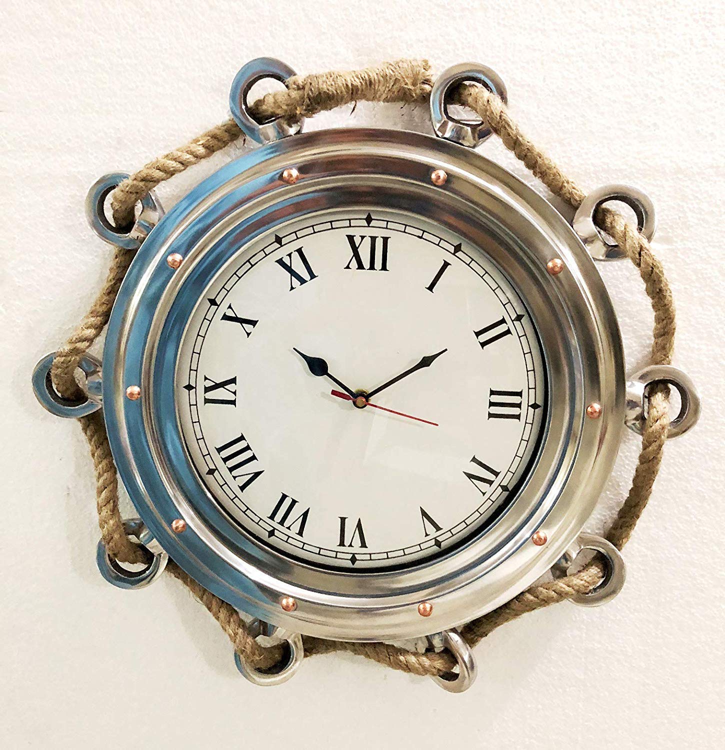 Antique 16" Marine Jute Rope Ship Porthole Clock Nautical Wall Clock Home Decor