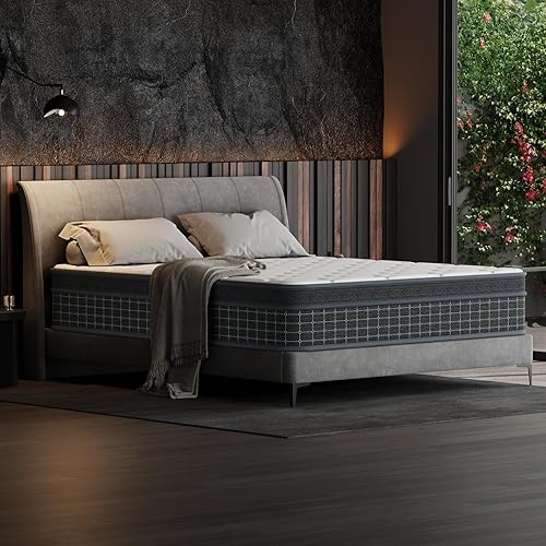 Miniatura 9 de UMN Colchón tamaño King de 12 pulgadas en caja, resortes embolsados individualmente, alivio de presión, aislamiento de movimiento, proporciona