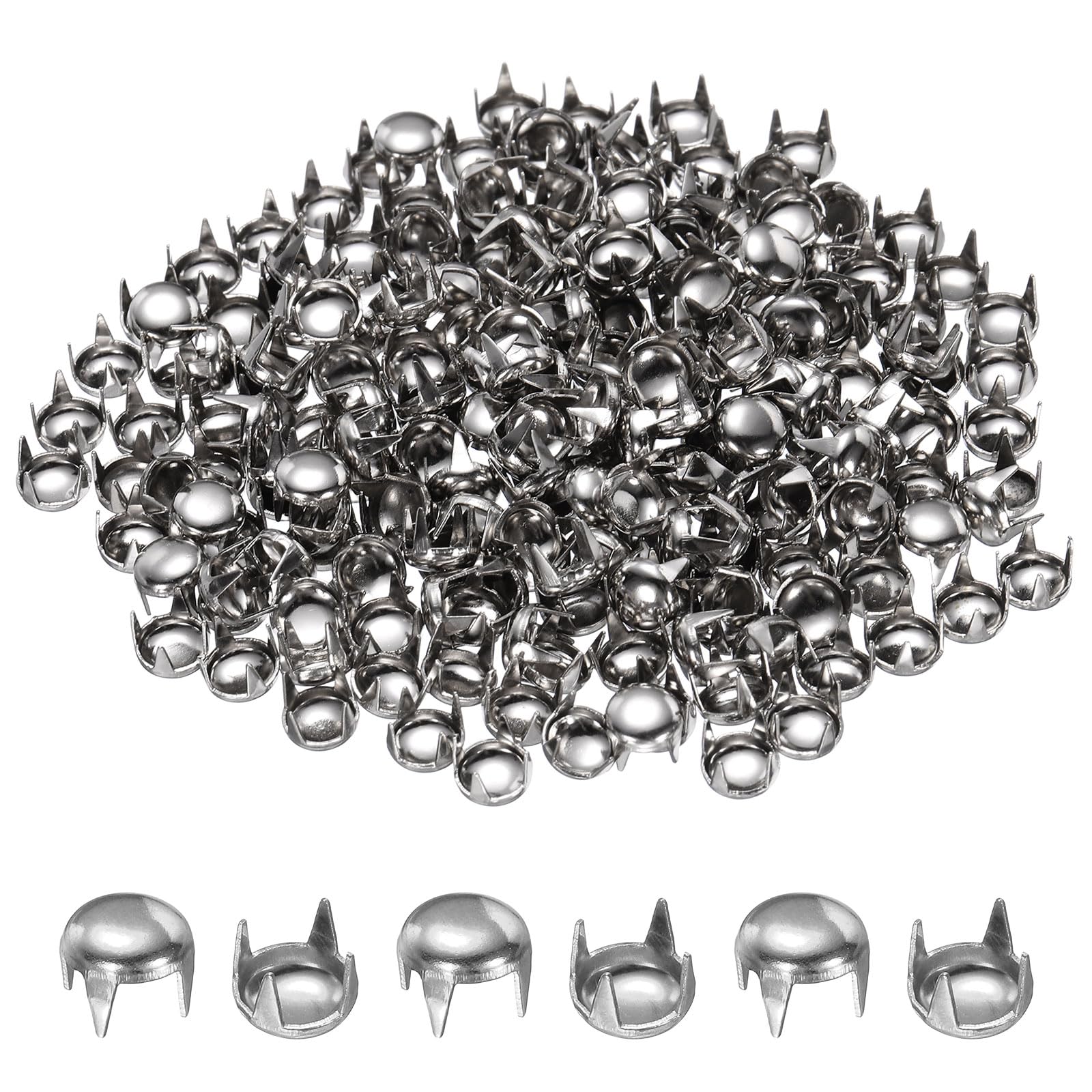 sourcing map 300pcs Round Dome Rivets 5mm Carbon Steel 4 Claw Rivet Metal Spike Studs Spots Punk Rock for Leather Craft Clothes Belt Bag Shoes Bracelet Accessories, Silver