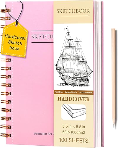 Yoment Cuaderno de bocetos pequeño de 5.5 x 8.5 pulgadas para dibujar, 100 hojas de tapa dura en espiral para niños (68 libras3.53 ozm), cuaderno de
