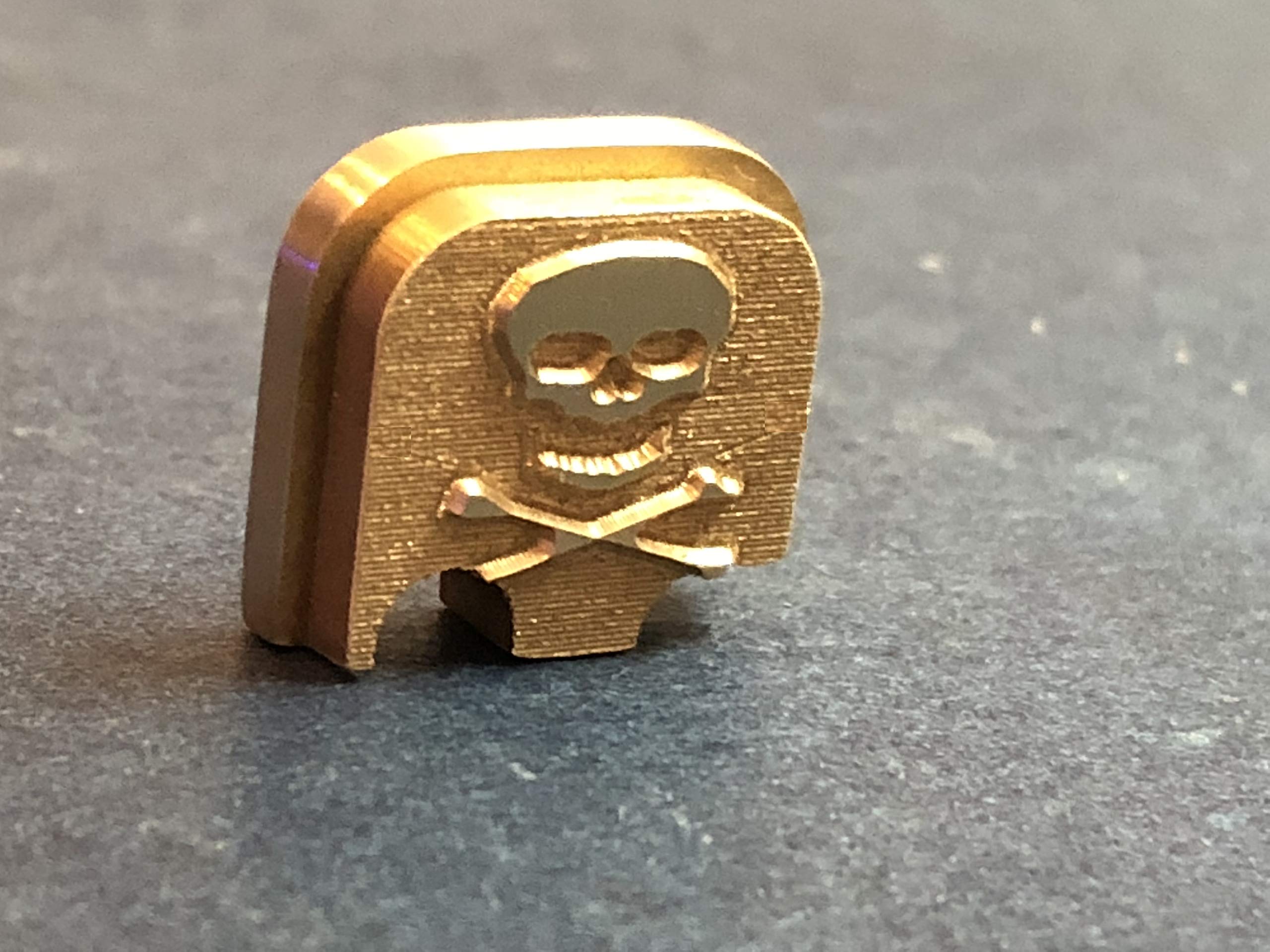 TripleHHH Fit Glock 43 ONLY - 100% Brass - 3D Skull Slide Cover Plate
