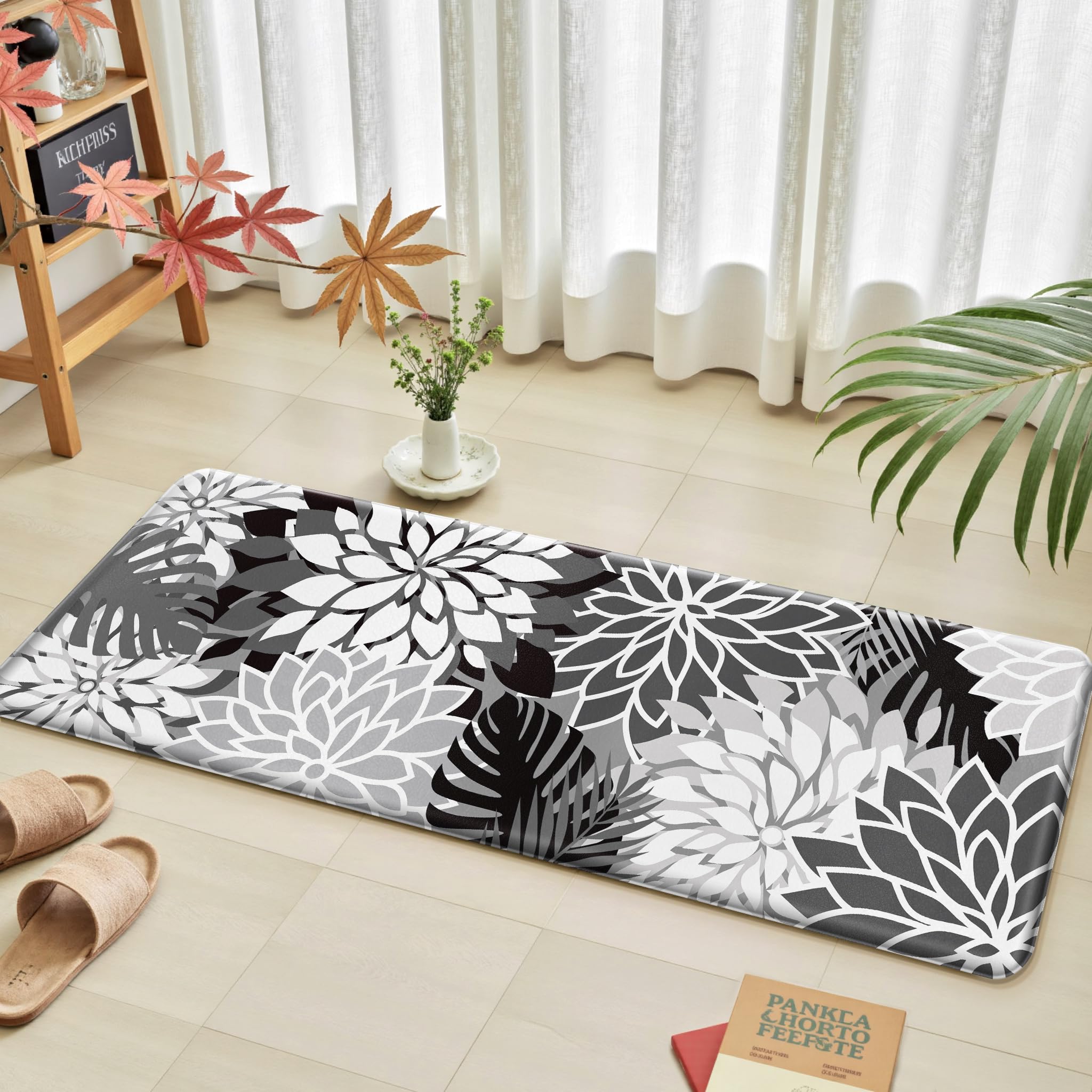 Arenarug Kitchen Mats for Floor 2 Piece Cushioned Anti Fatigue Kitchen Mats Waterproof Non Slip Kitchen Mat Rug Set Comfort Foam Standing Mat for Sink, Laundry, Office, Black White: Black White 17.3"x30"+17.3"x47"-0.4 inch