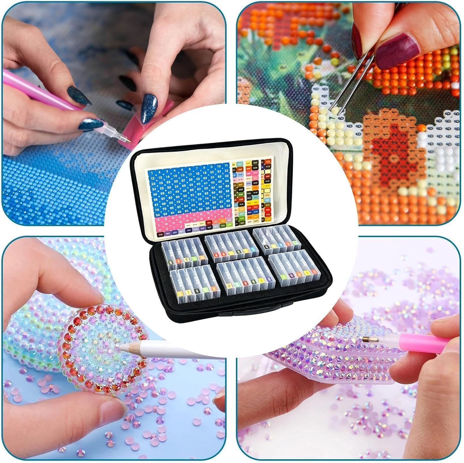 Diamond Painting Storage Box - Gem Art Craft Beads, Clear Dustproof Lid,PP EVA Construction, Home Office Classroom Garage, Portable Covered Design (Bianco：64 Slot)