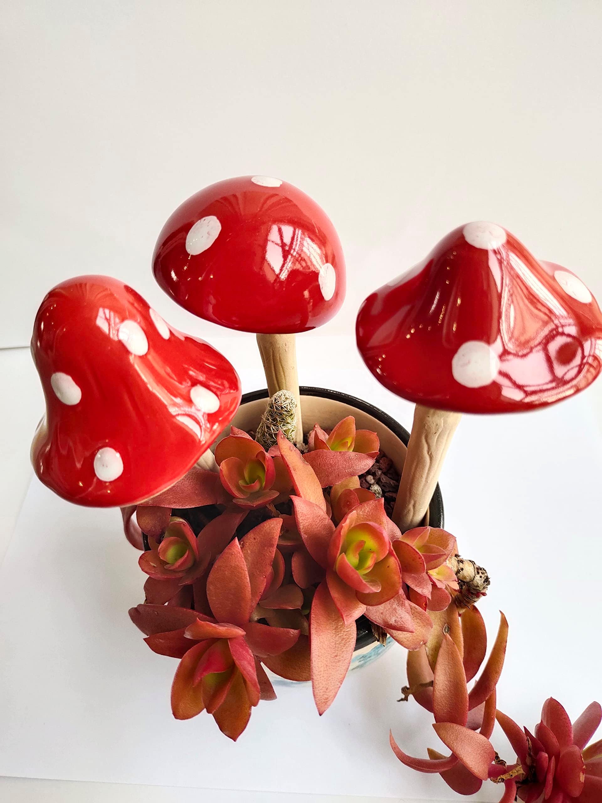 Bi-Sonic Lee 3Pcs Ceramic Mushroom for Garden，Pottery Yard Mushrooms，Lawn Ornament Décor (3PCS,6 inches)