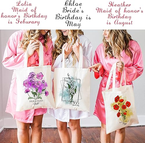 Miniatura 5 de Bolsa de lona con flores para el mes de nacimiento, regalos de cumpleaños para mujeres, reutilizable, tela para compras, comestibles, bolsas de mano