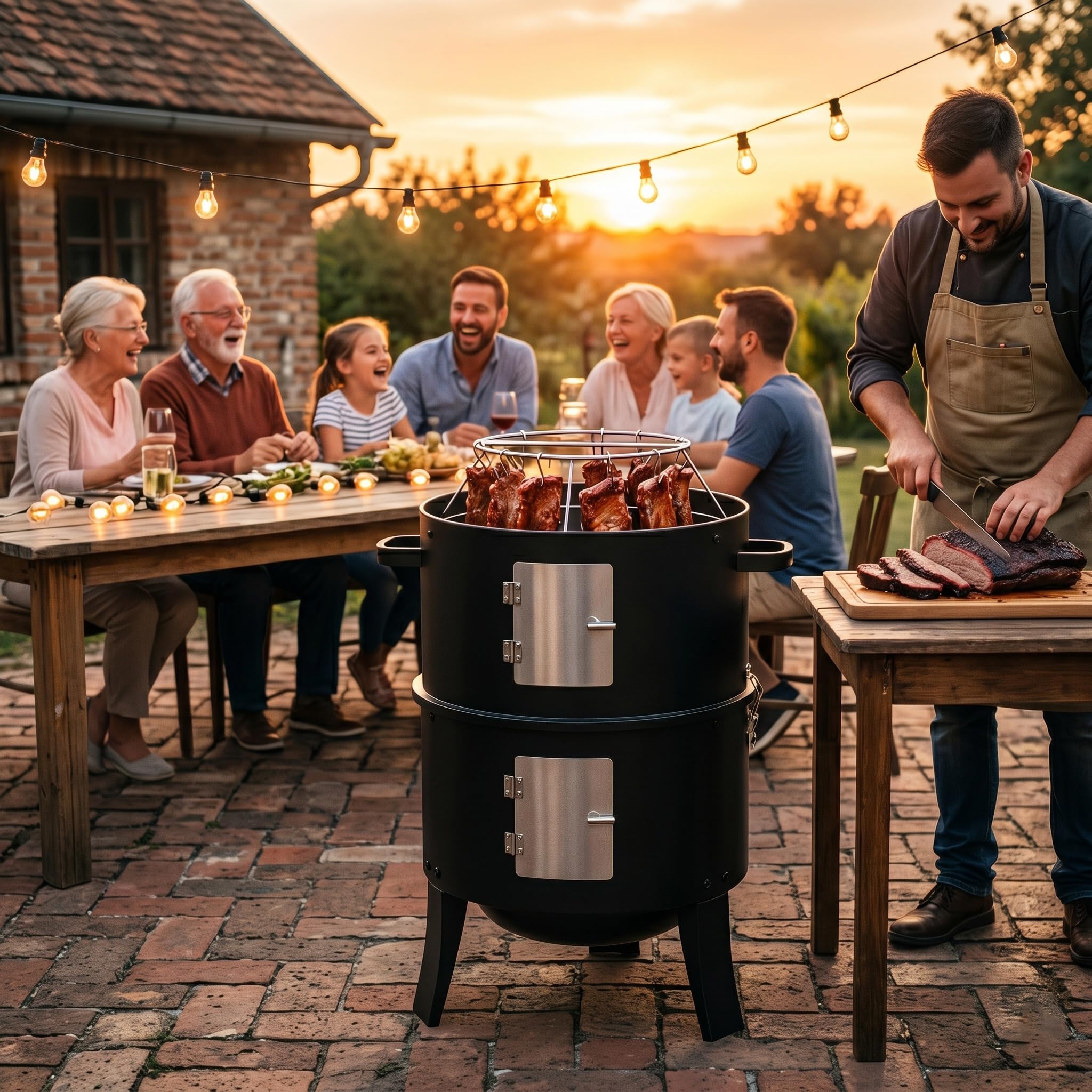 Ahumador de carbón de 16 pulgadas, parrilla vertical para barbacoa, hoguera al aire libre de 402 pulgadas cuadradas, área de cocción, parrilla versátil para ahumar al aire libre, color negro