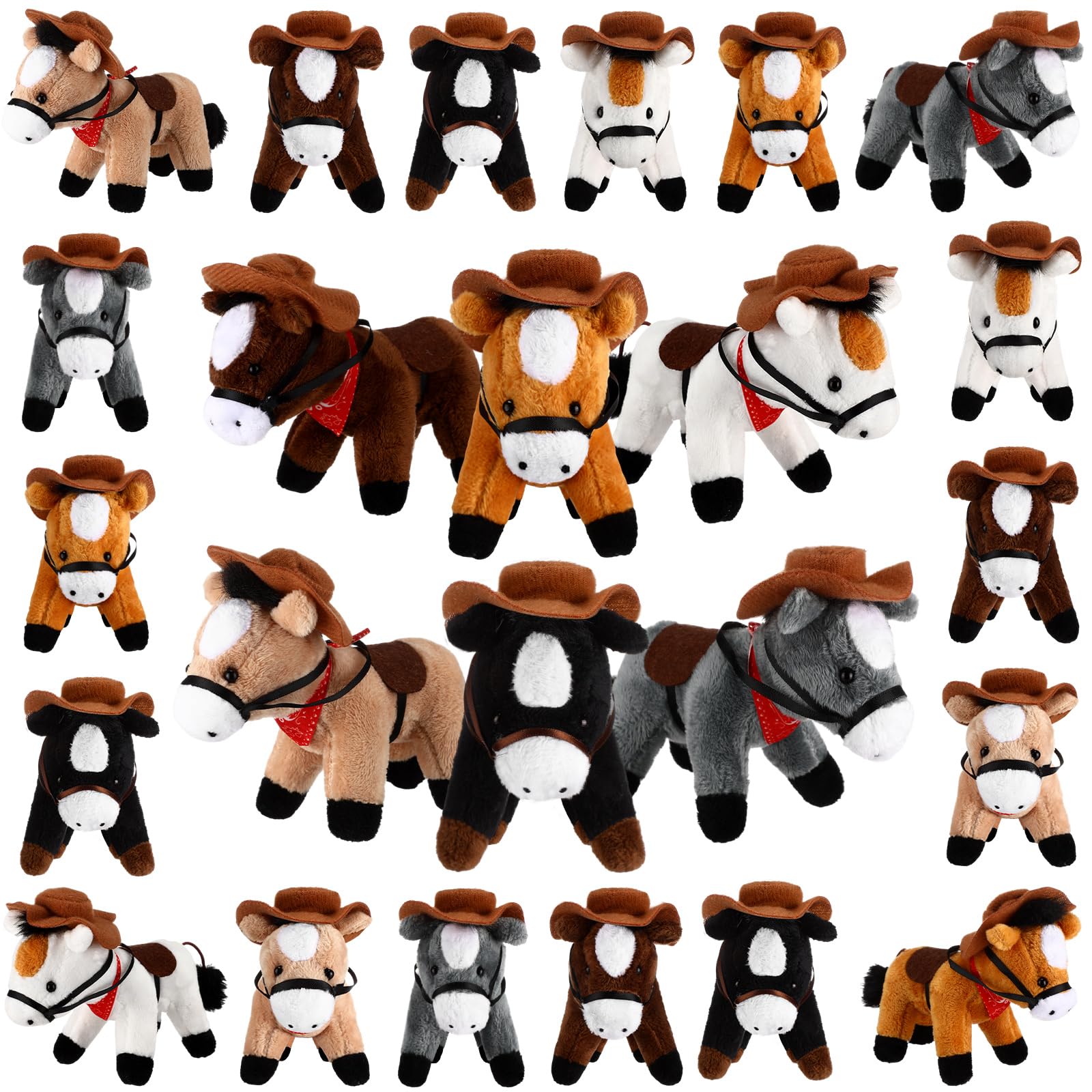 24 Pack Valentines Classroom Gifts Bulk Small Horse Stuffed Animal Plush Keychain Bulk 4 Inch Mini Standing Horse