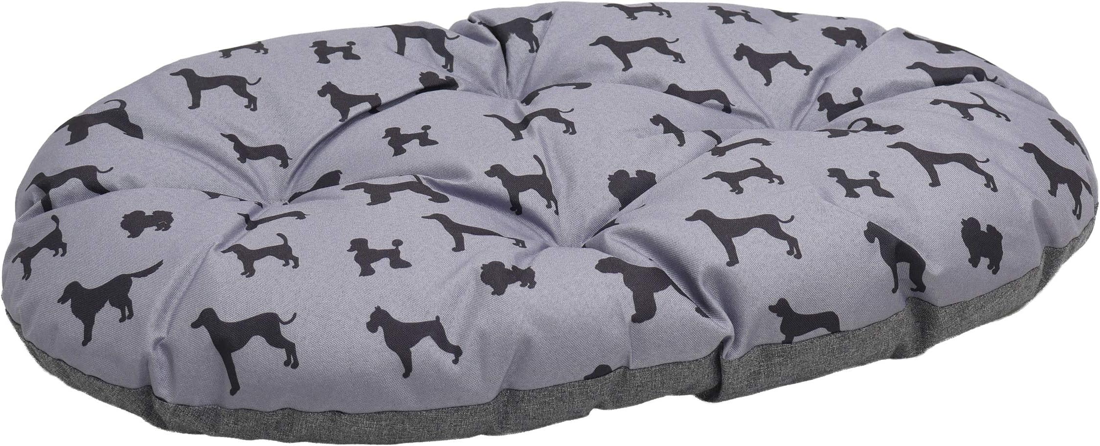 Rosewood All Seasons Oval Dog Mattress – Medium, 67cm – Reversible Dog Print & Grey Linen Effect – Comfortable Washable Pet Bed Cushion for Dogs – Dual-Sided Design for Year-Round Use