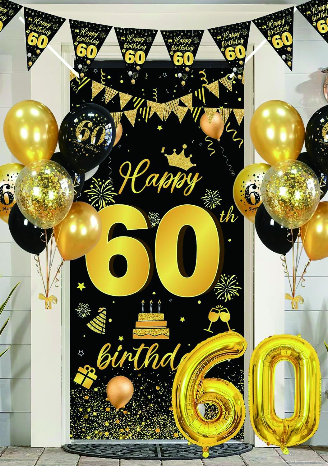 OctBird Decorazioni Per 60° Compleanno - Kit Palloncini Oro, Bianco E Verde Salvia Con Striscione, Numeri E Palloncini In Lattice