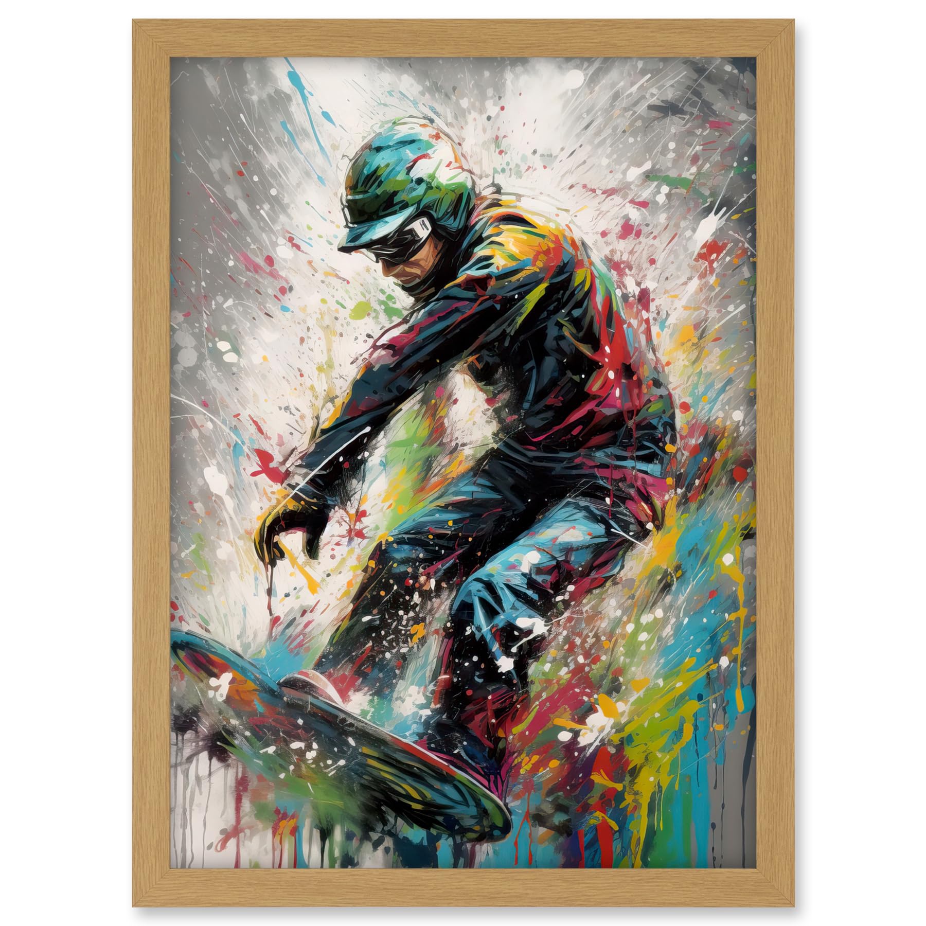 Artery8 Snowboarding Extreme Sport Athlete Paint Splat Artwork Framed A3 Wall Art Print