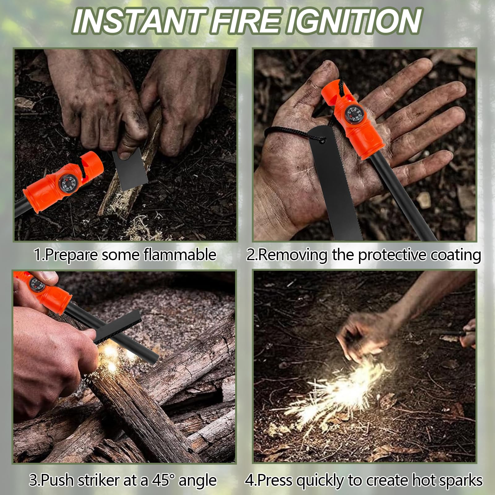 2 Piezas Pedernal Supervivencia Fuego Acero Encendedor Ferrocerio Raspador Escala Sacacorchos Camping Senderismo Exterior